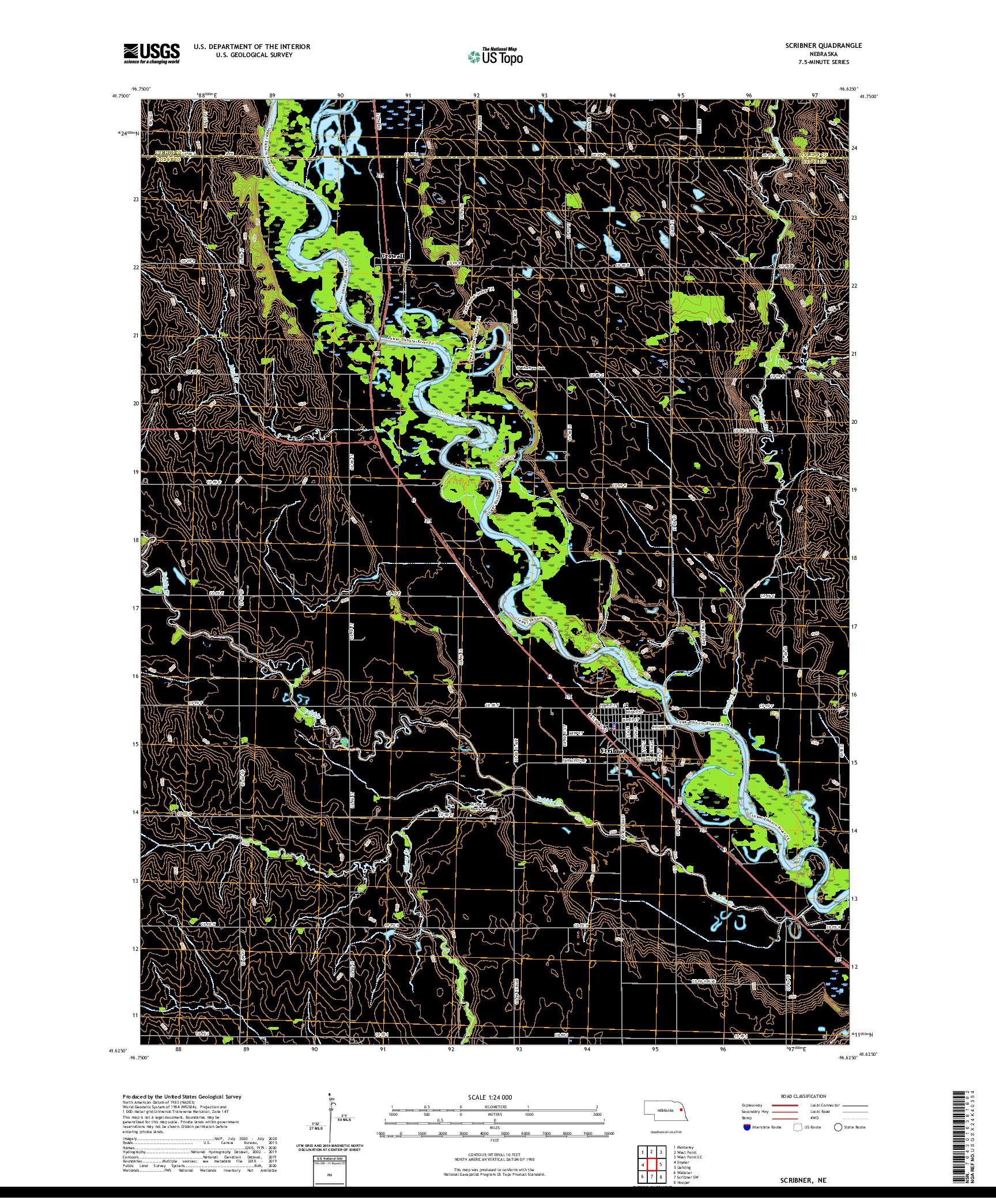 USGS US TOPO 7.5-MINUTE MAP FOR SCRIBNER, NE 2021
