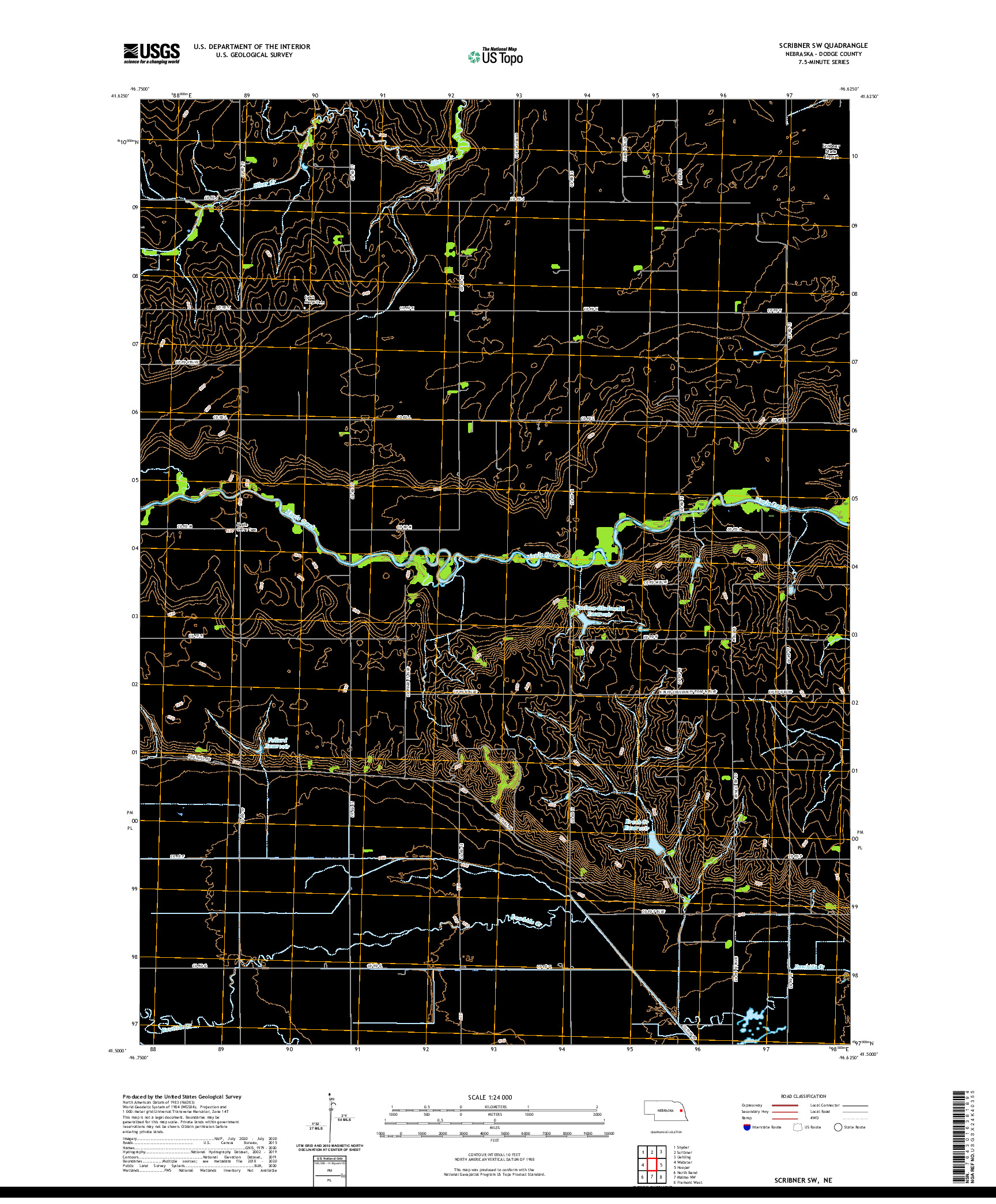 USGS US TOPO 7.5-MINUTE MAP FOR SCRIBNER SW, NE 2021