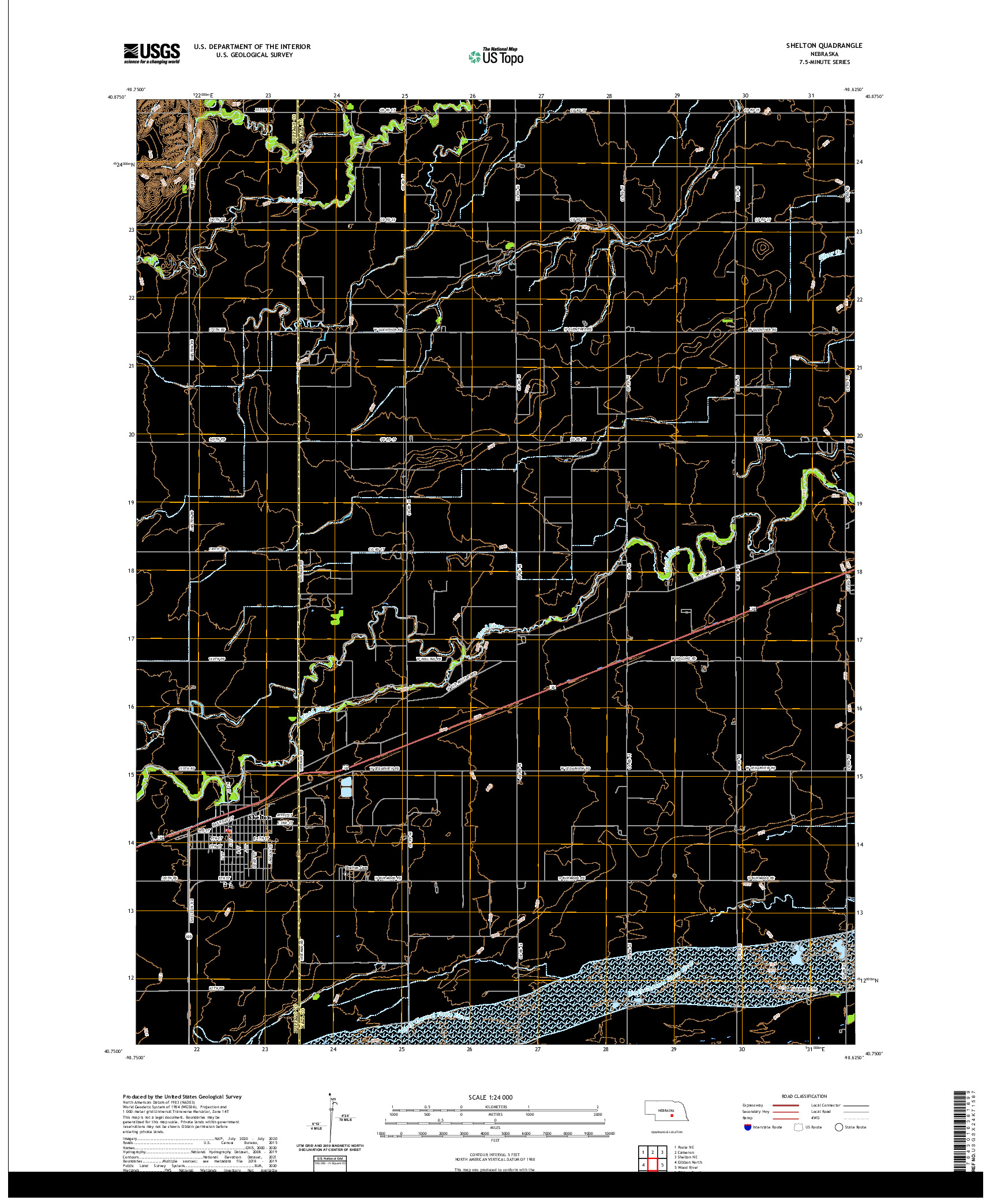 USGS US TOPO 7.5-MINUTE MAP FOR SHELTON, NE 2021