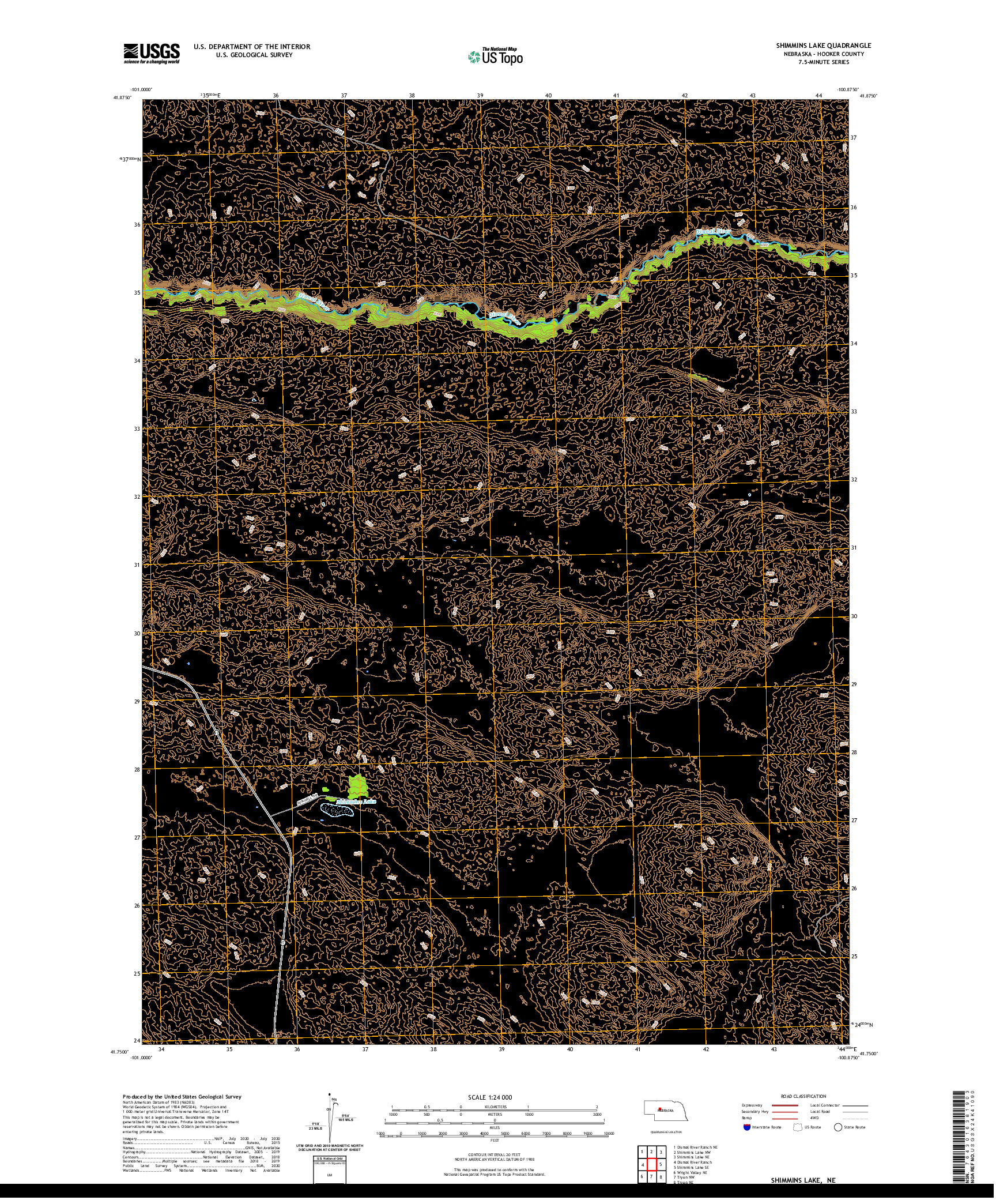 USGS US TOPO 7.5-MINUTE MAP FOR SHIMMINS LAKE, NE 2021