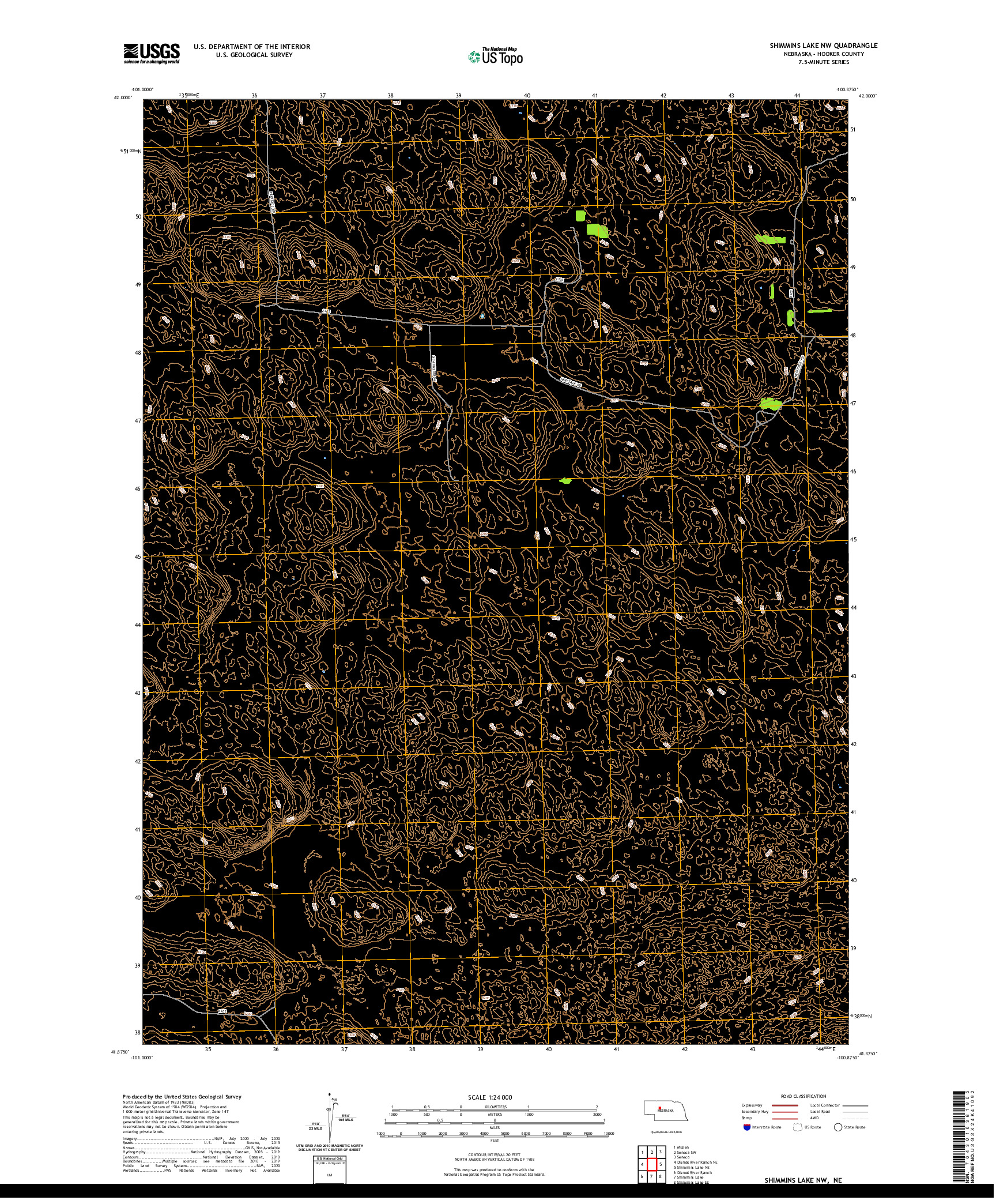 USGS US TOPO 7.5-MINUTE MAP FOR SHIMMINS LAKE NW, NE 2021