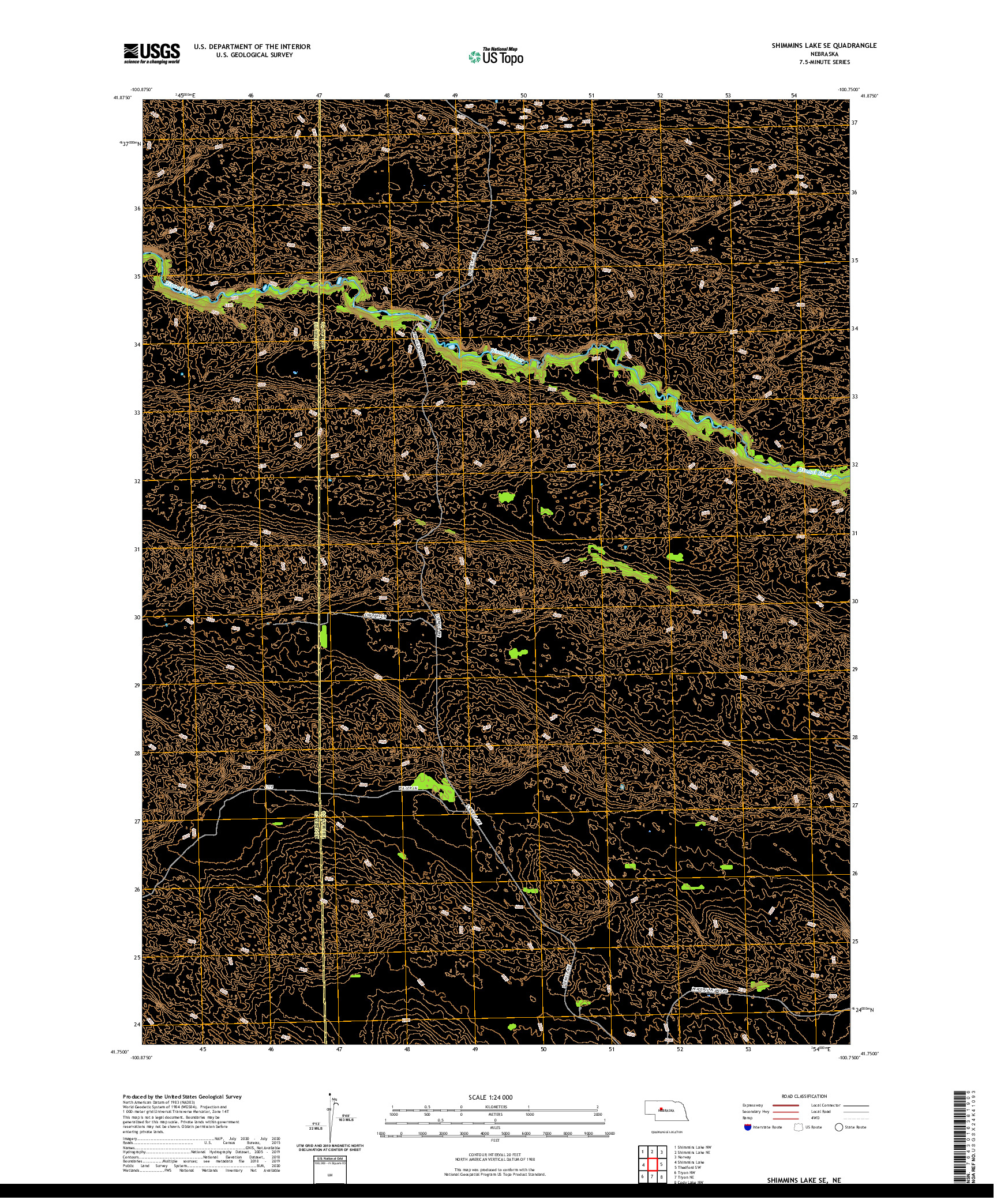 USGS US TOPO 7.5-MINUTE MAP FOR SHIMMINS LAKE SE, NE 2021