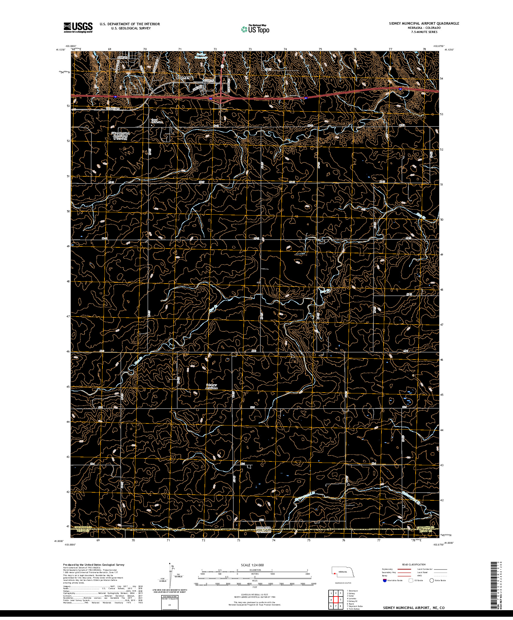 USGS US TOPO 7.5-MINUTE MAP FOR SIDNEY MUNICIPAL AIRPORT, NE,CO 2021