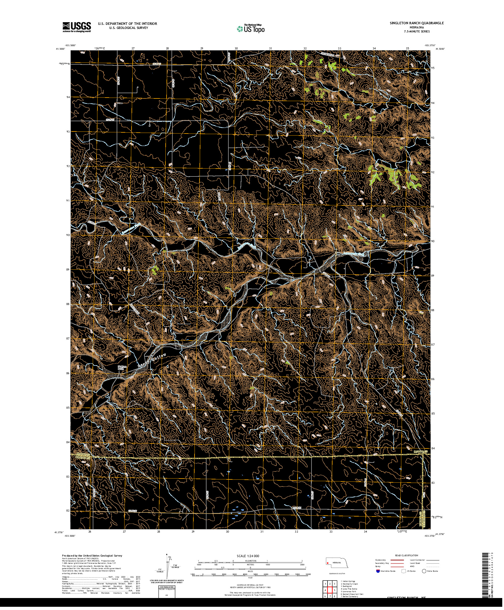 USGS US TOPO 7.5-MINUTE MAP FOR SINGLETON RANCH, NE 2021