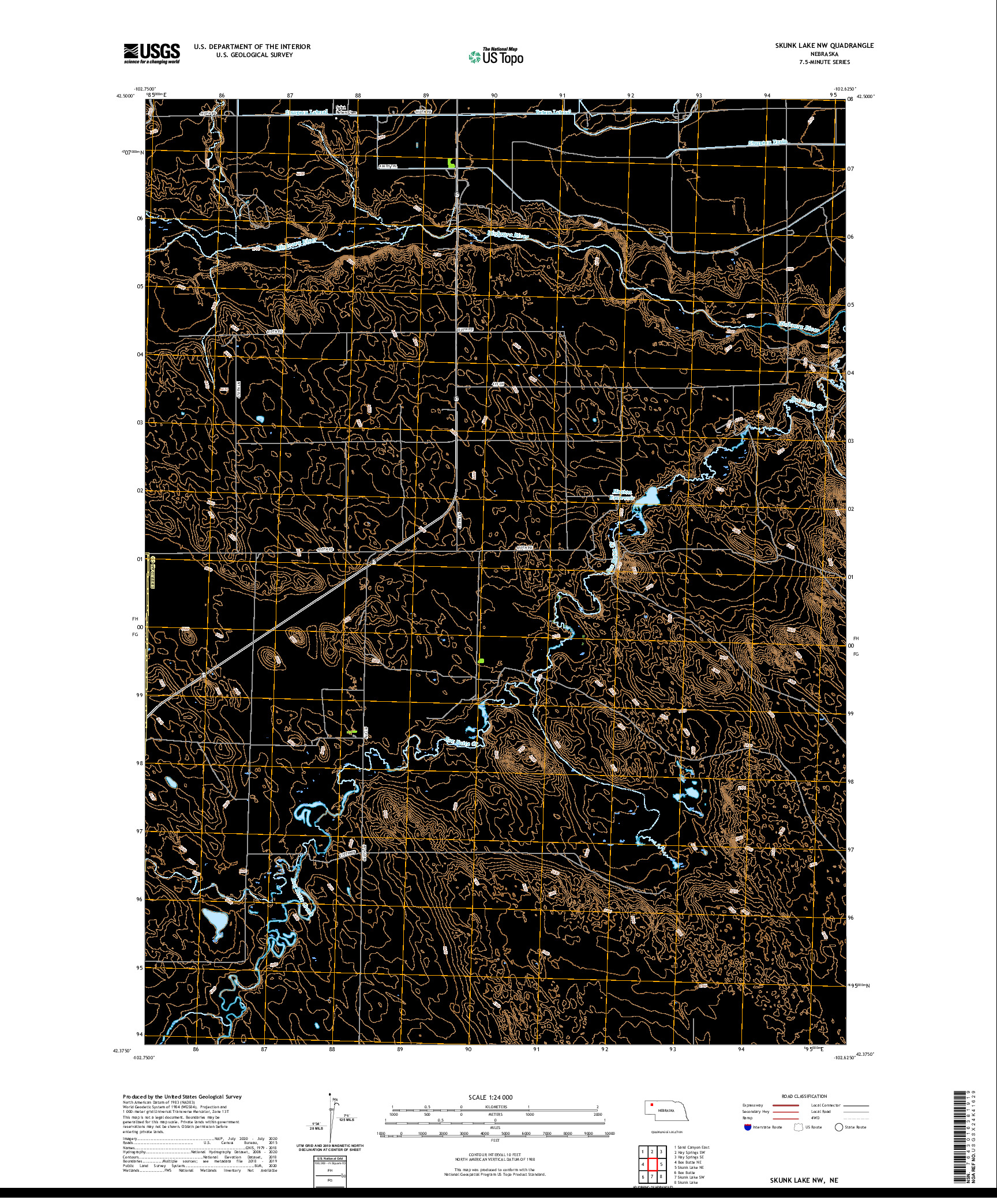 USGS US TOPO 7.5-MINUTE MAP FOR SKUNK LAKE NW, NE 2021