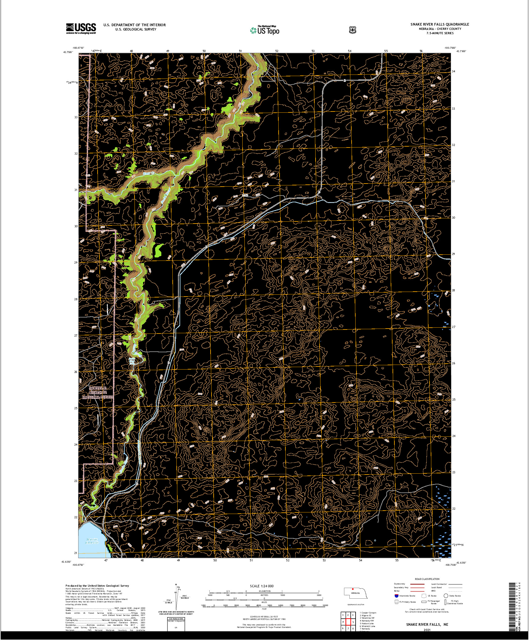 USGS US TOPO 7.5-MINUTE MAP FOR SNAKE RIVER FALLS, NE 2021