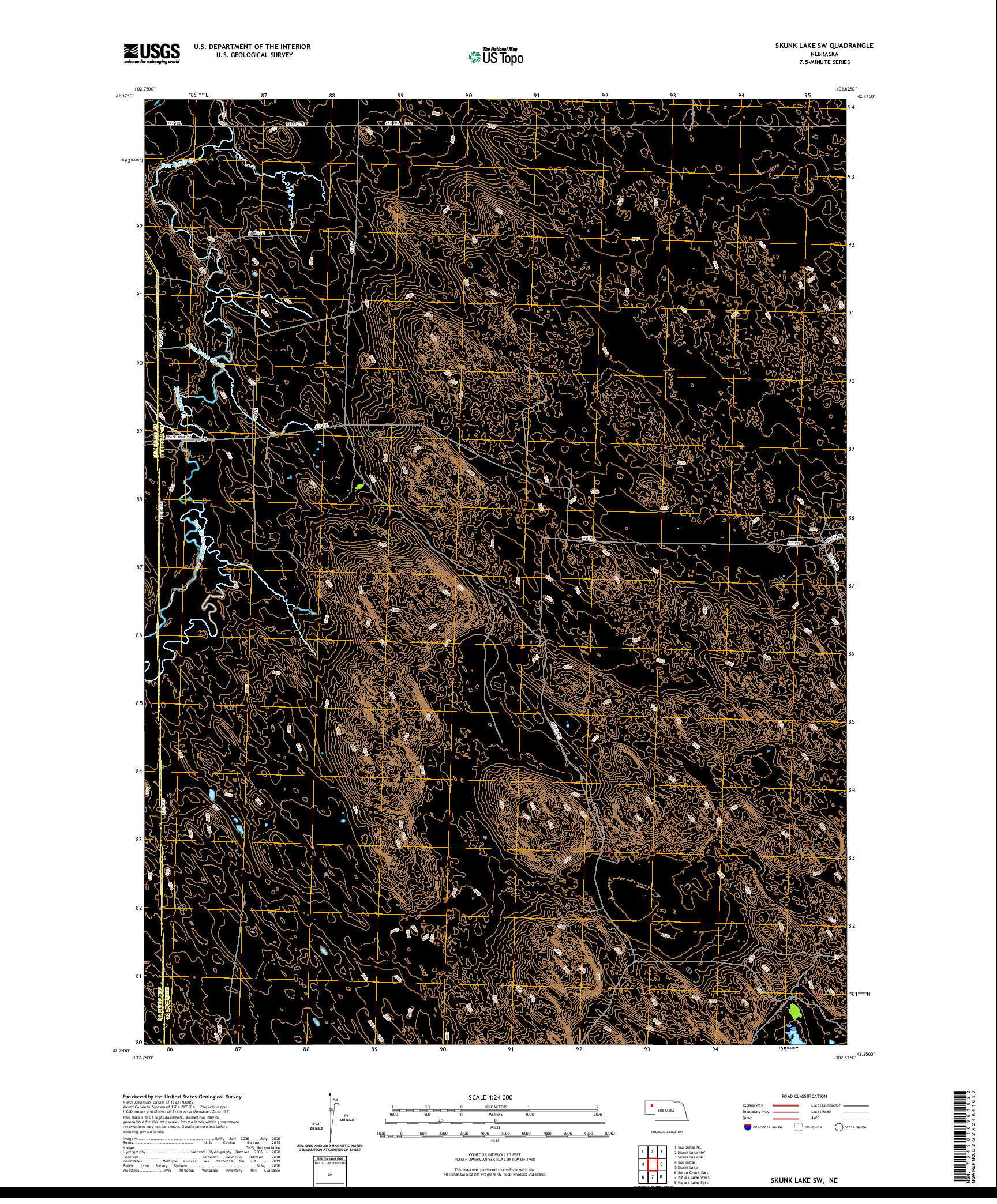 USGS US TOPO 7.5-MINUTE MAP FOR SKUNK LAKE SW, NE 2021