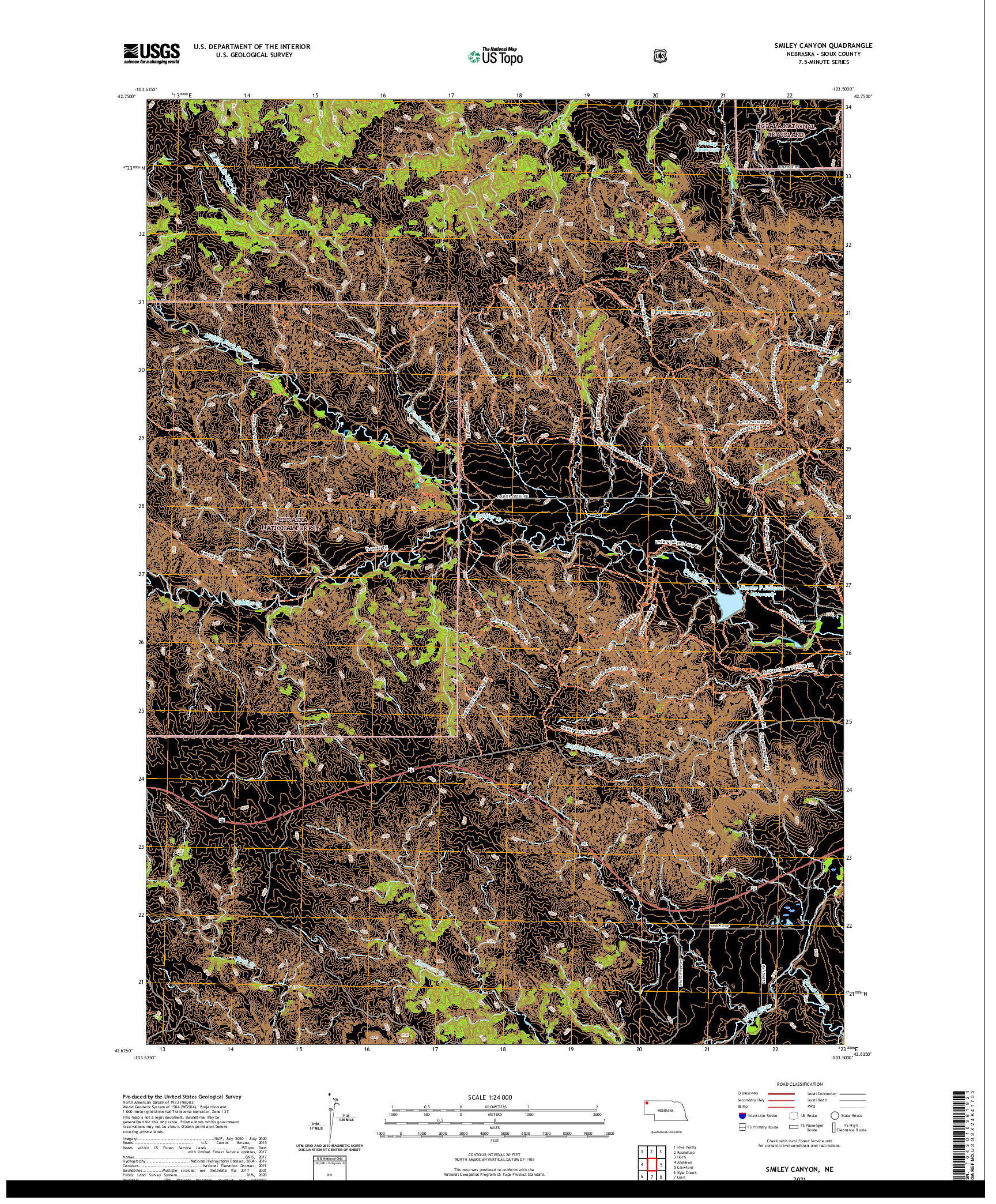 USGS US TOPO 7.5-MINUTE MAP FOR SMILEY CANYON, NE 2021