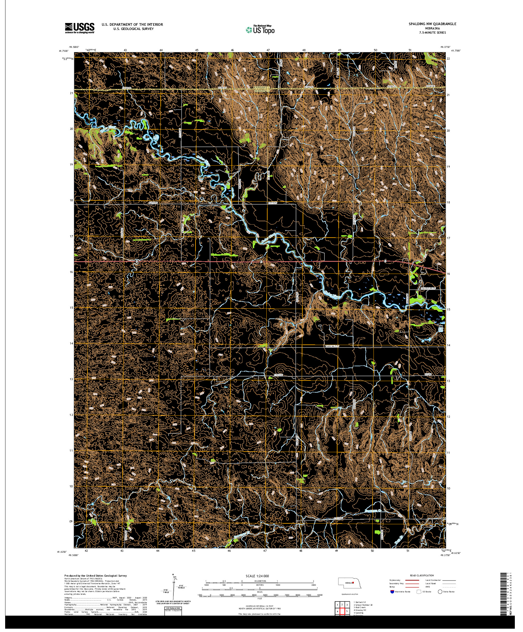 USGS US TOPO 7.5-MINUTE MAP FOR SPALDING NW, NE 2021