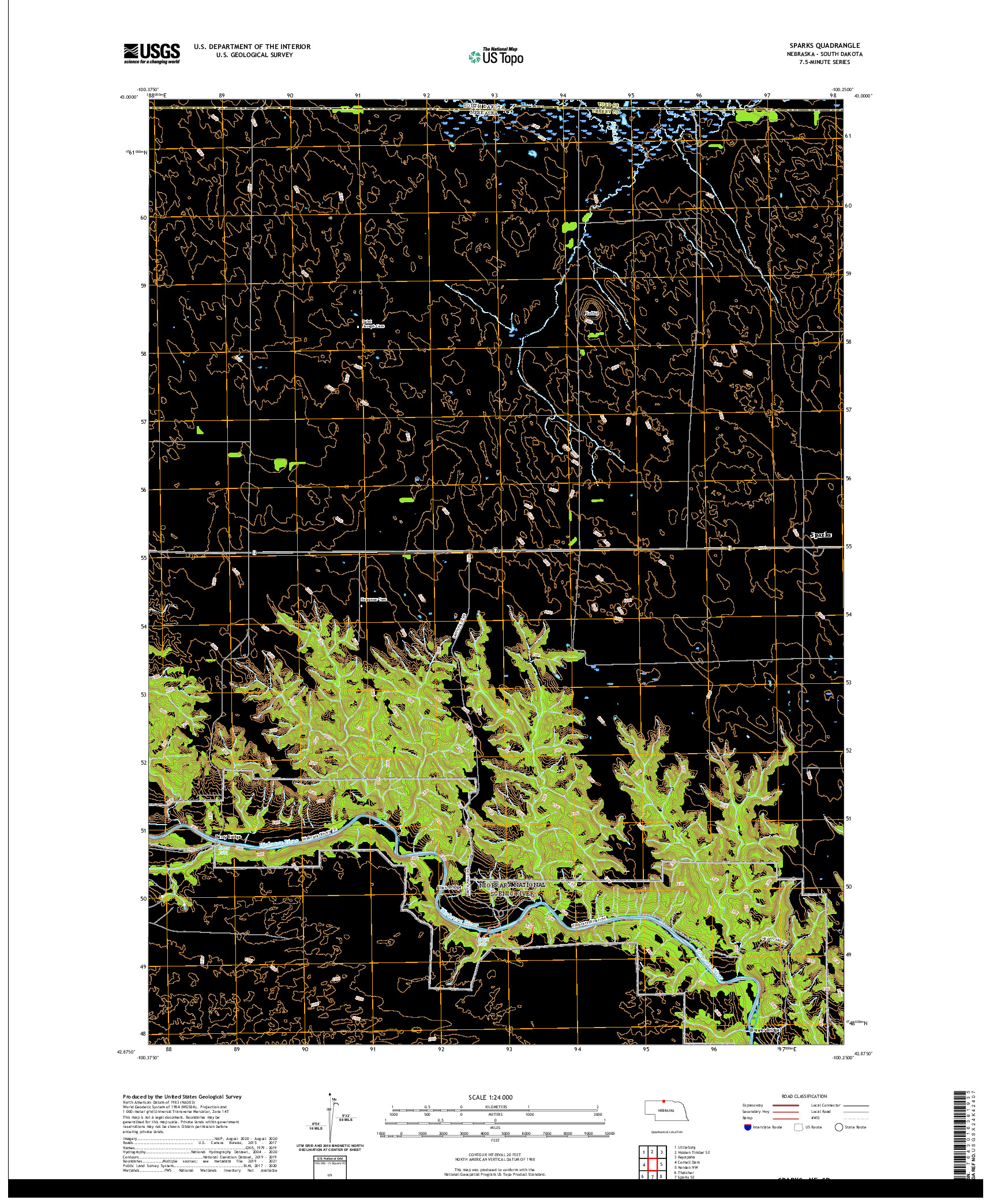 USGS US TOPO 7.5-MINUTE MAP FOR SPARKS, NE,SD 2021