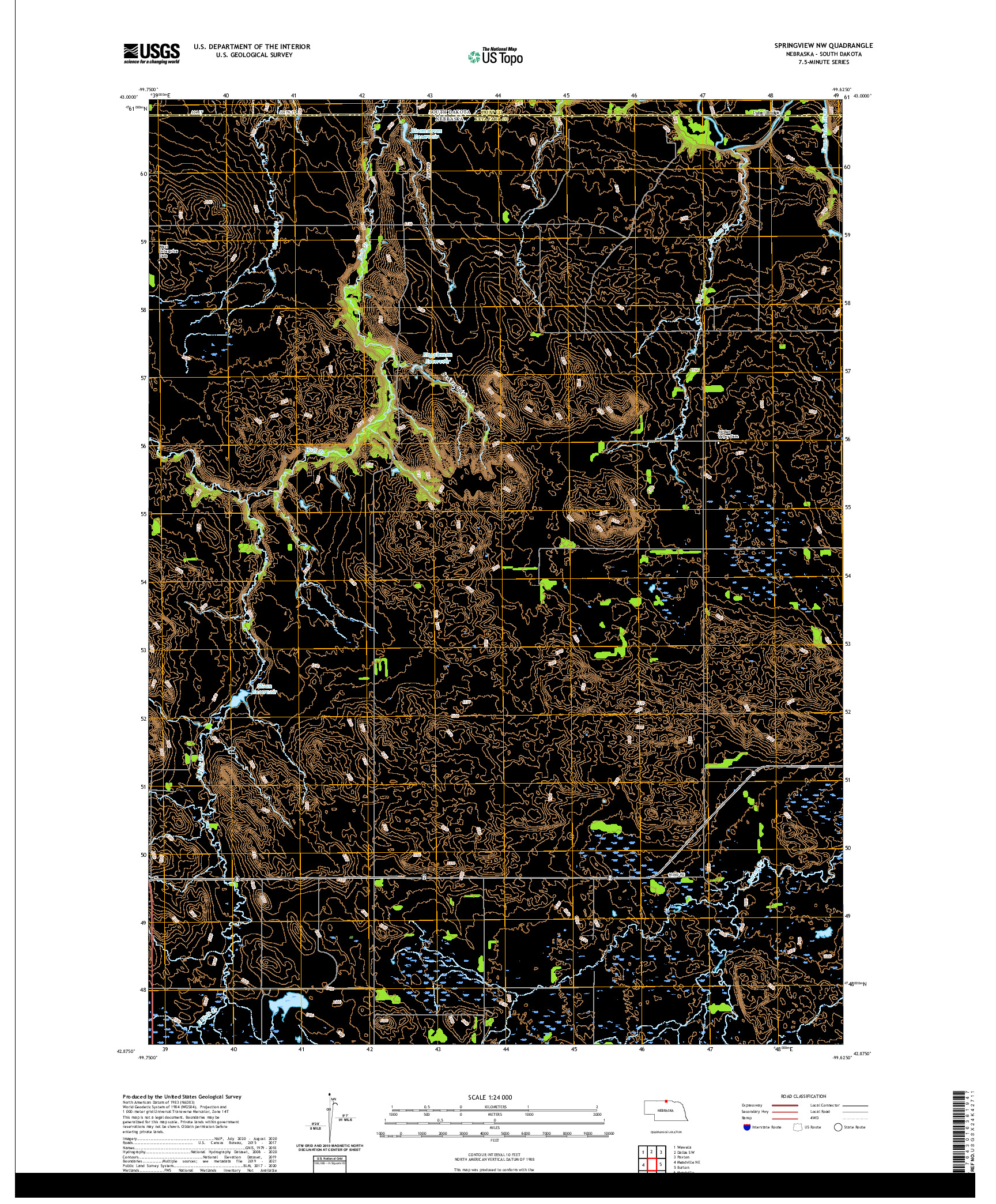 USGS US TOPO 7.5-MINUTE MAP FOR SPRINGVIEW NW, NE,SD 2021