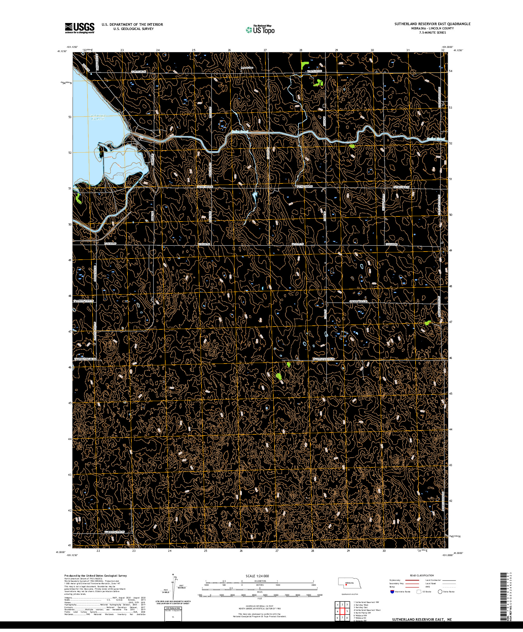 USGS US TOPO 7.5-MINUTE MAP FOR SUTHERLAND RESERVOIR EAST, NE 2021