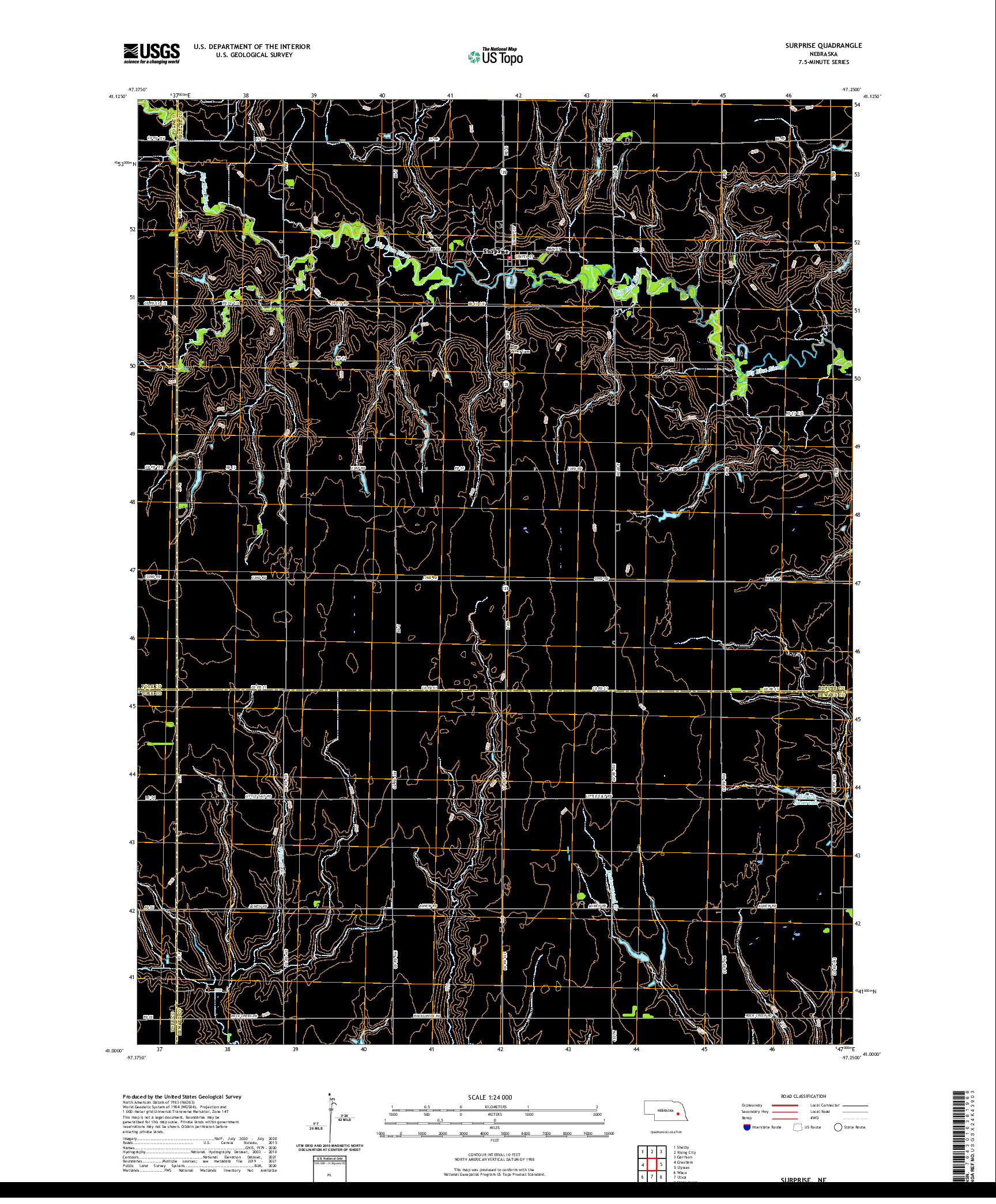 USGS US TOPO 7.5-MINUTE MAP FOR SURPRISE, NE 2021