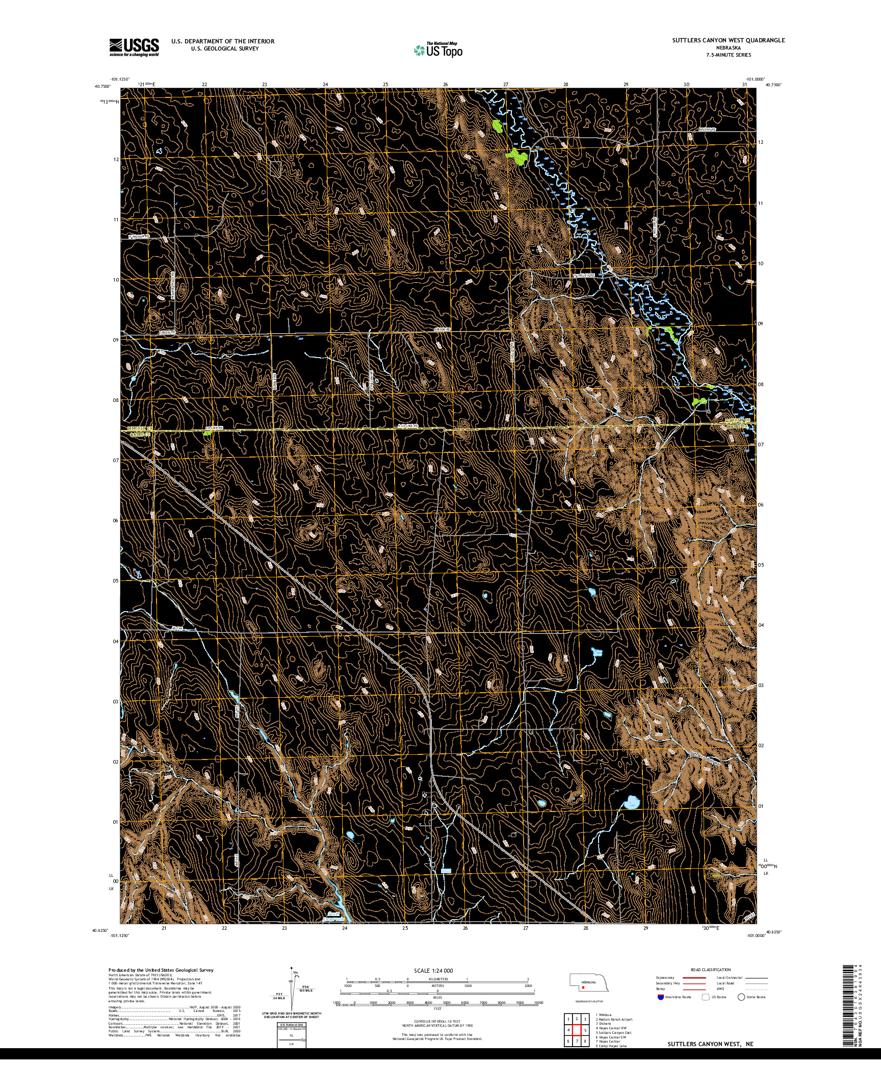 USGS US TOPO 7.5-MINUTE MAP FOR SUTTLERS CANYON WEST, NE 2021