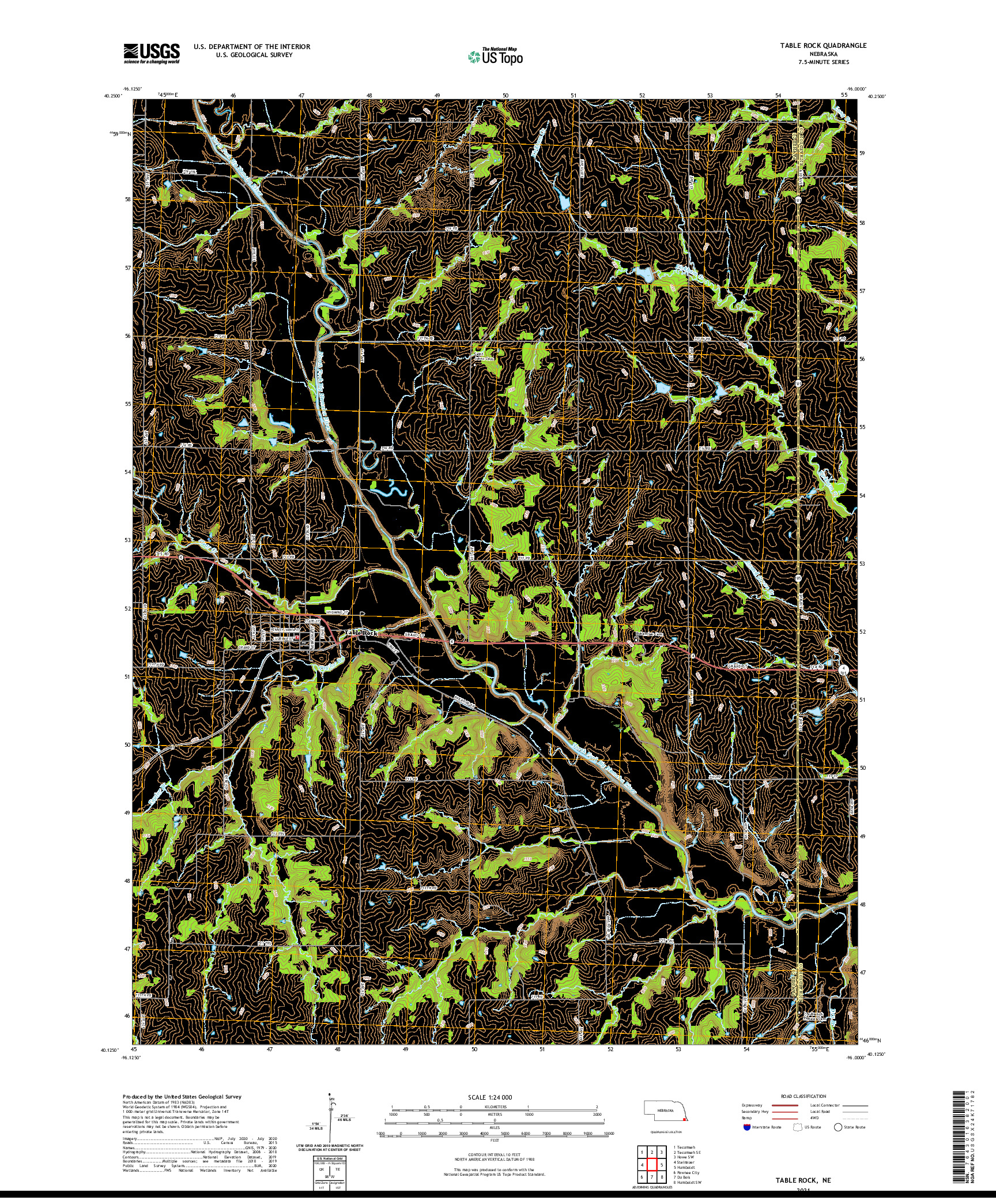 USGS US TOPO 7.5-MINUTE MAP FOR TABLE ROCK, NE 2021