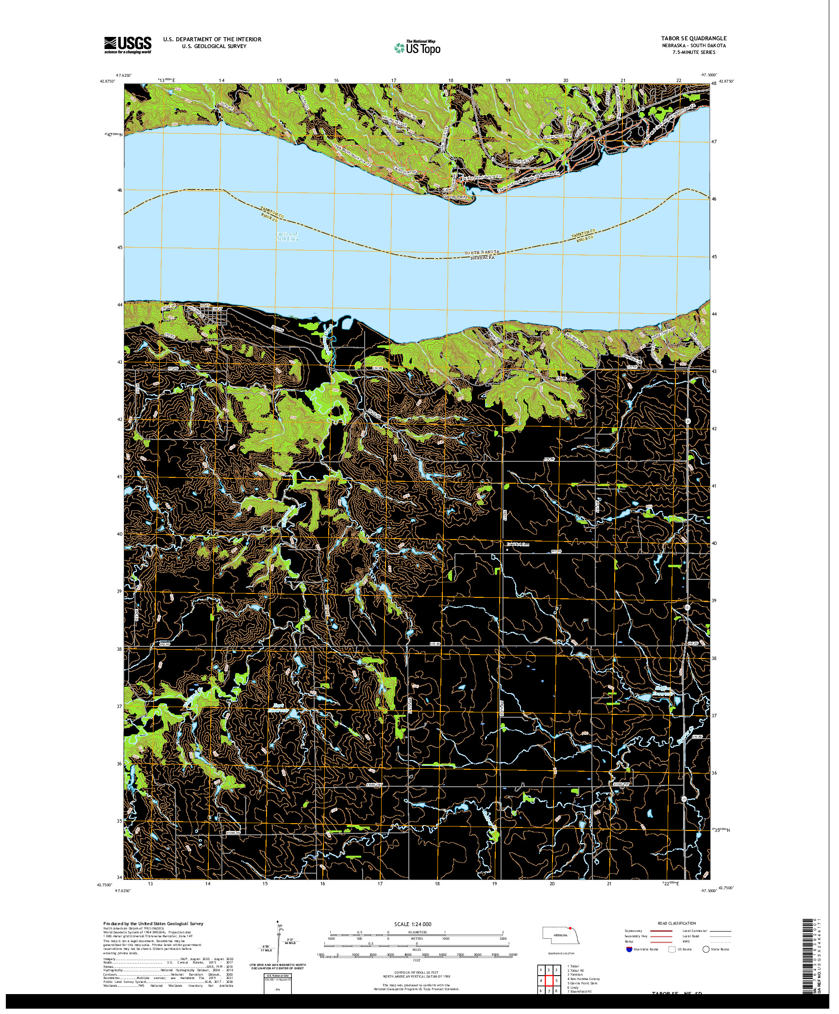 USGS US TOPO 7.5-MINUTE MAP FOR TABOR SE, NE,SD 2021