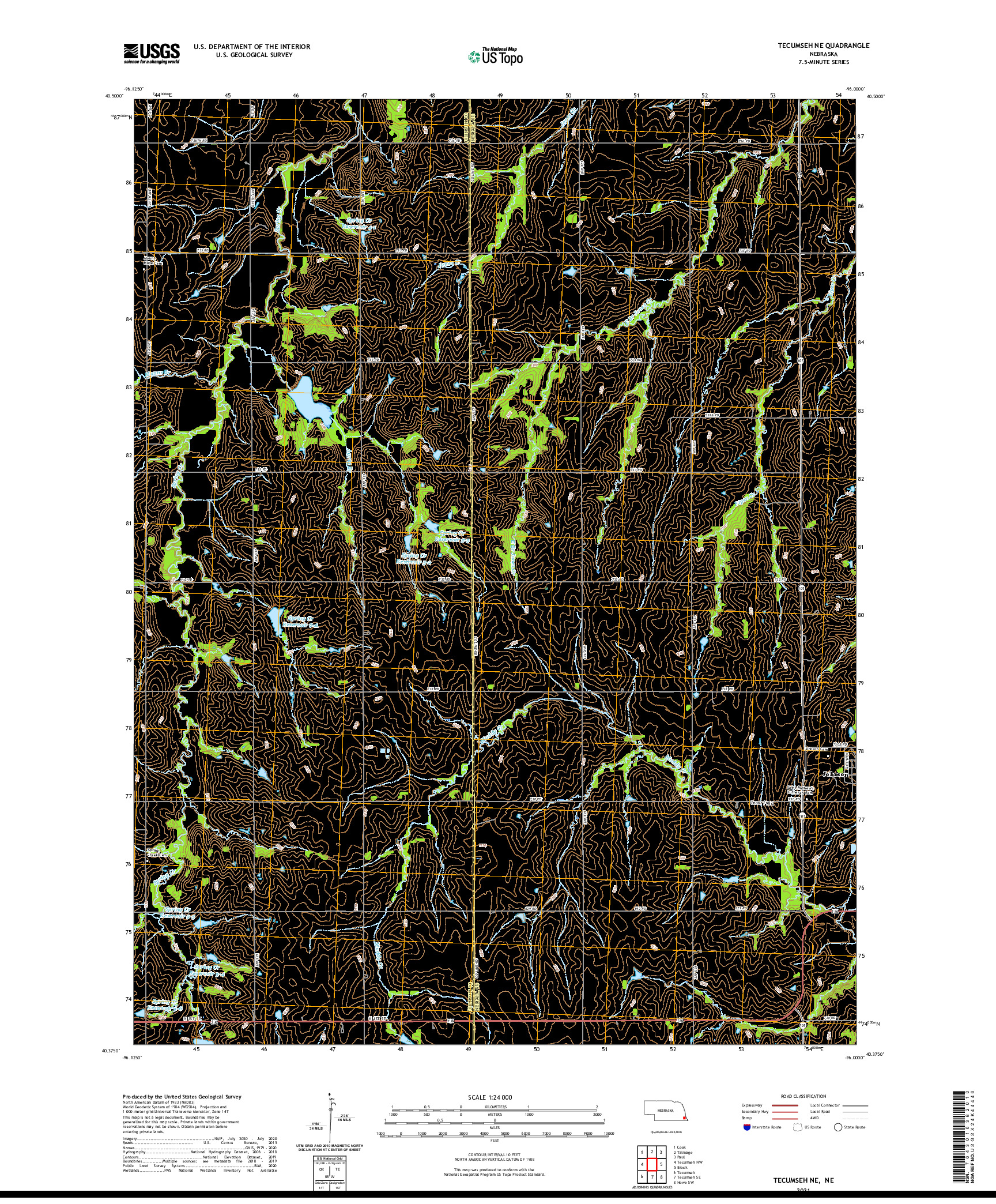 USGS US TOPO 7.5-MINUTE MAP FOR TECUMSEH NE, NE 2021