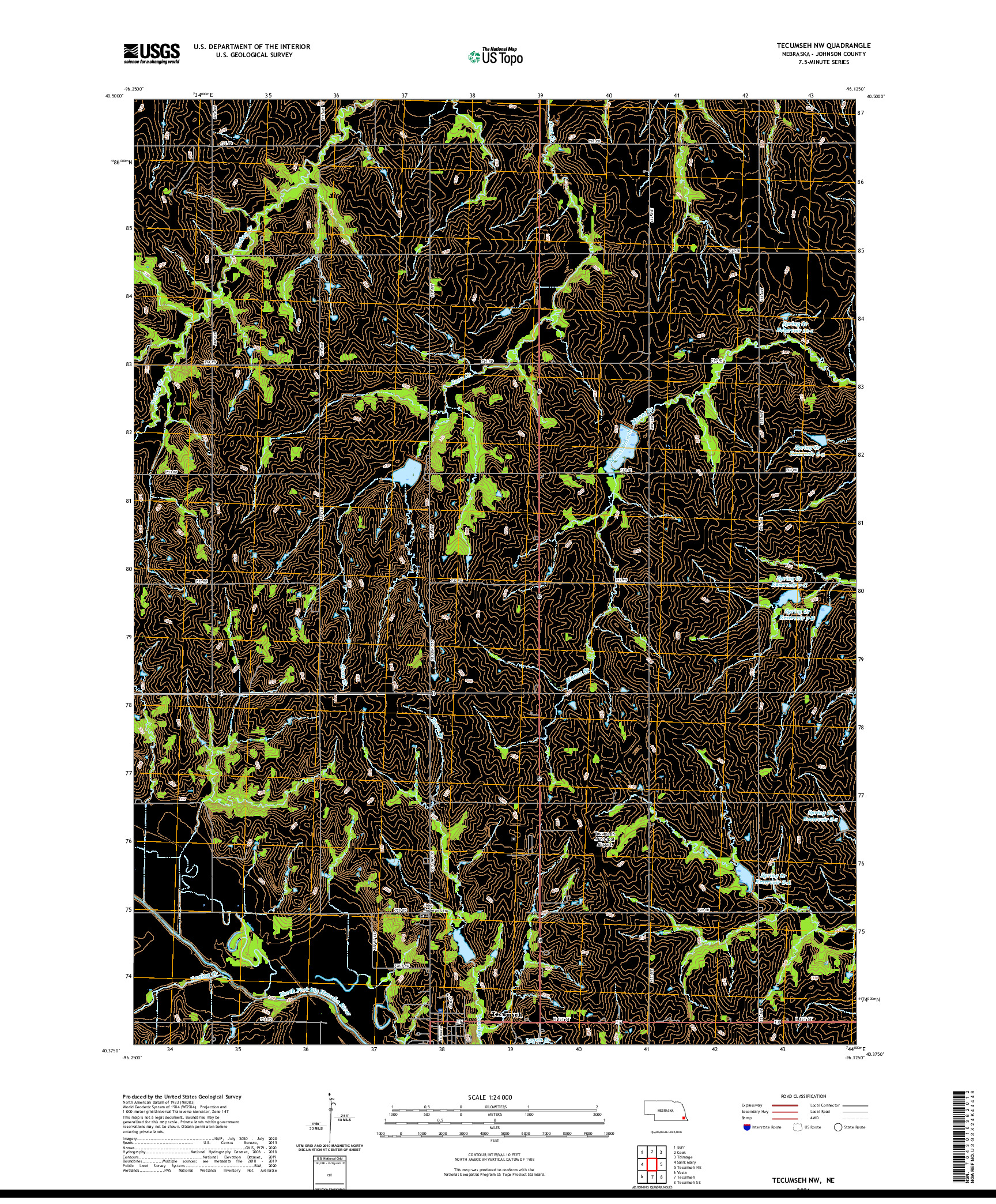 USGS US TOPO 7.5-MINUTE MAP FOR TECUMSEH NW, NE 2021