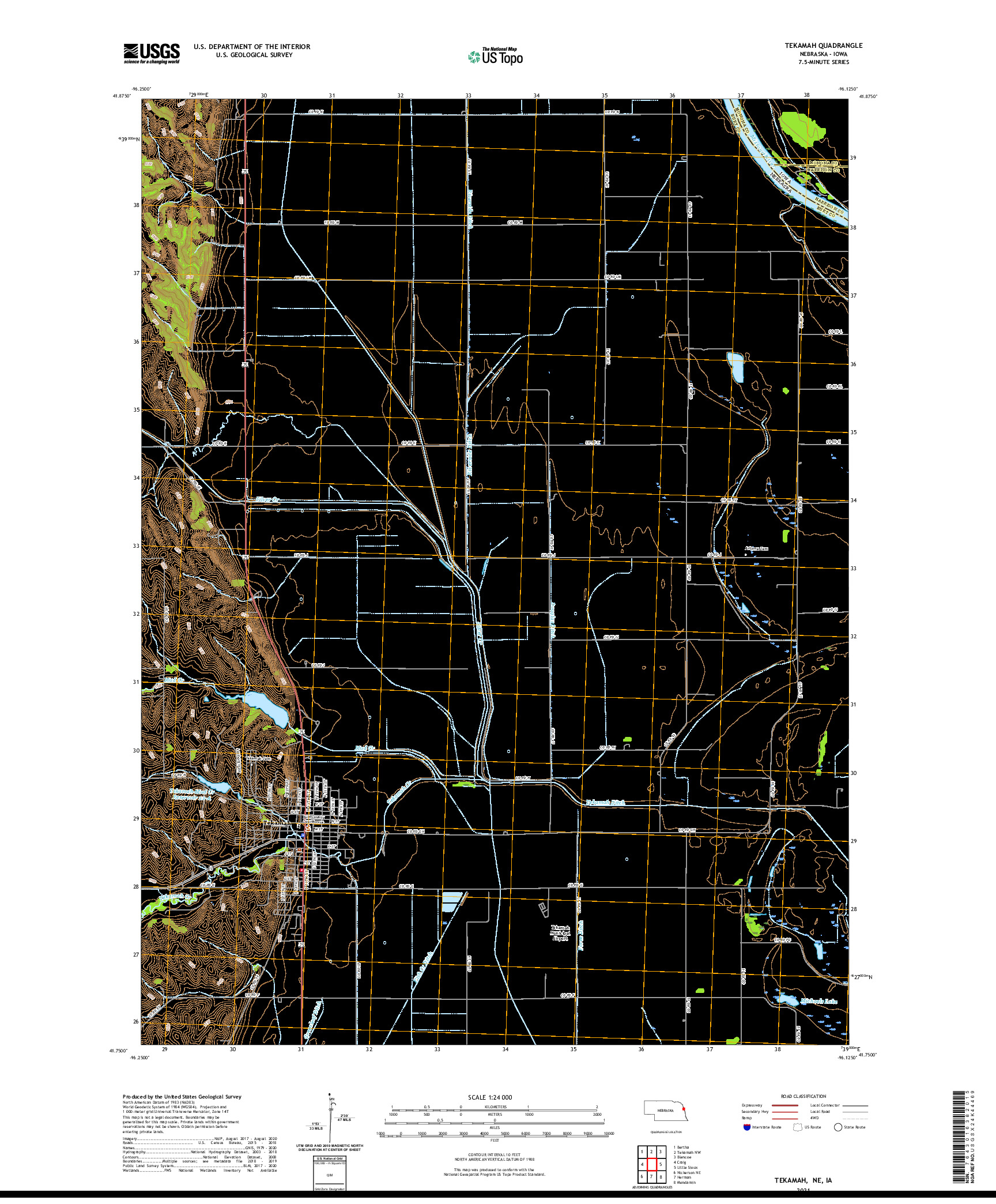 USGS US TOPO 7.5-MINUTE MAP FOR TEKAMAH, NE,IA 2021