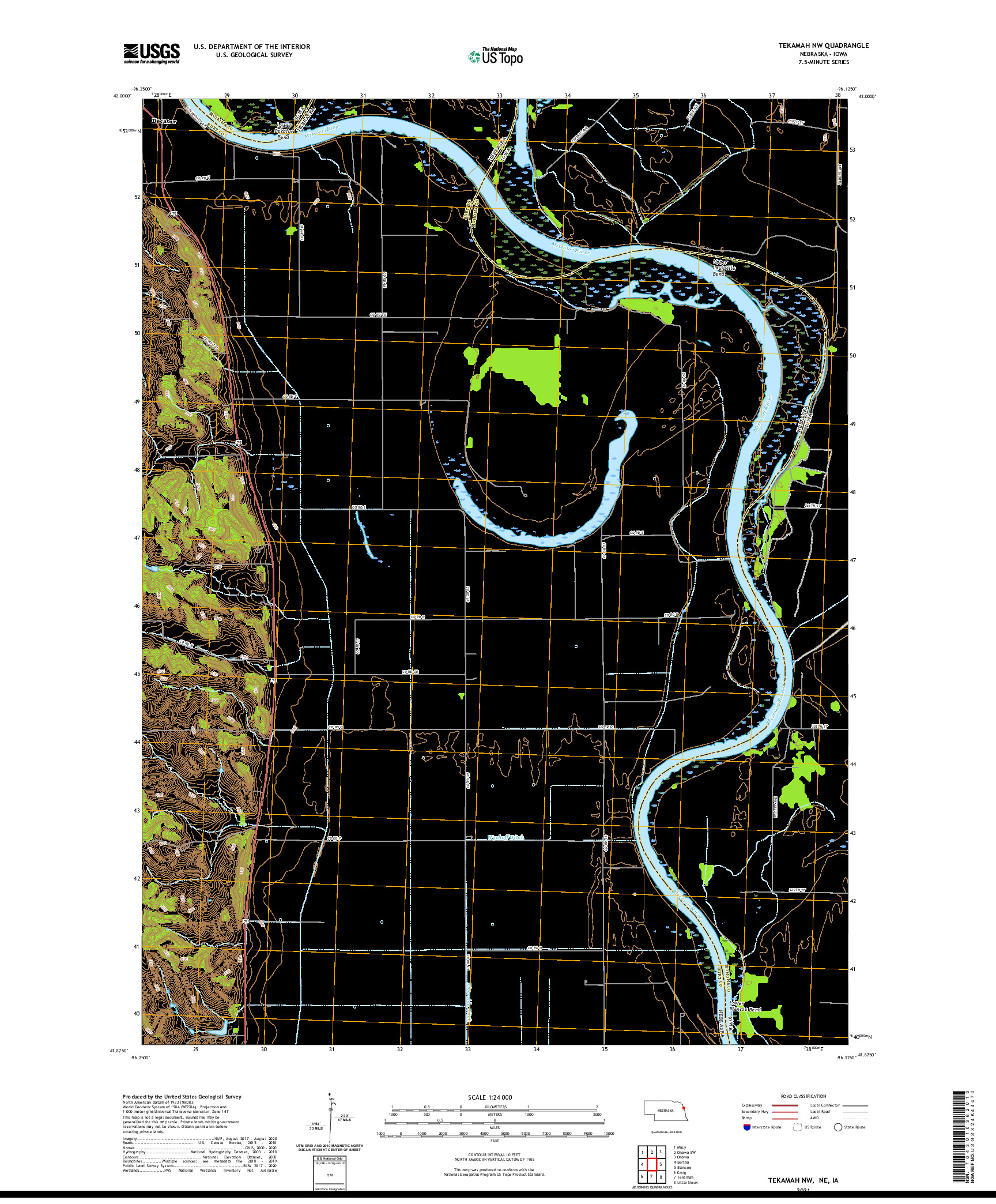 USGS US TOPO 7.5-MINUTE MAP FOR TEKAMAH NW, NE,IA 2021