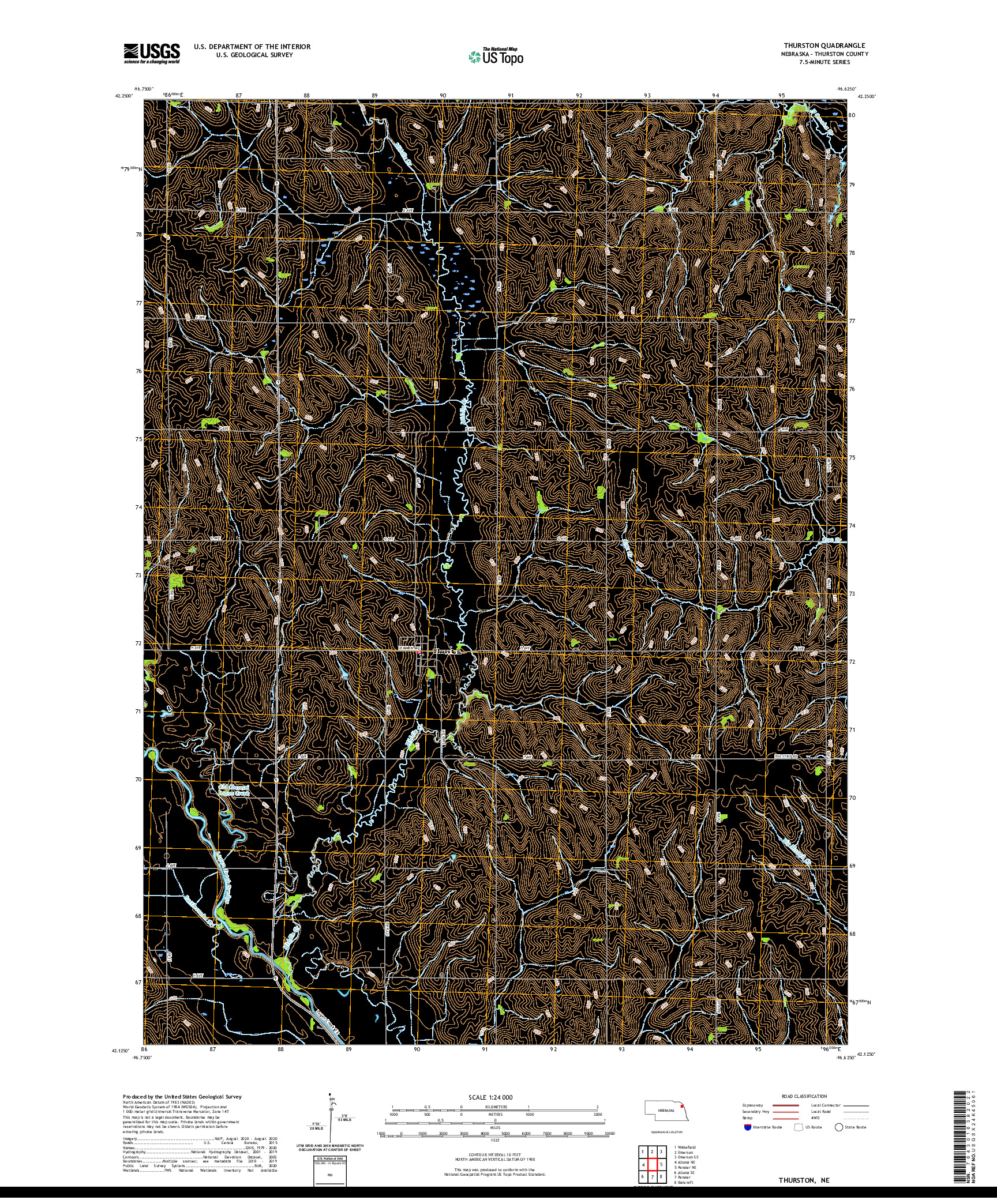USGS US TOPO 7.5-MINUTE MAP FOR THURSTON, NE 2021