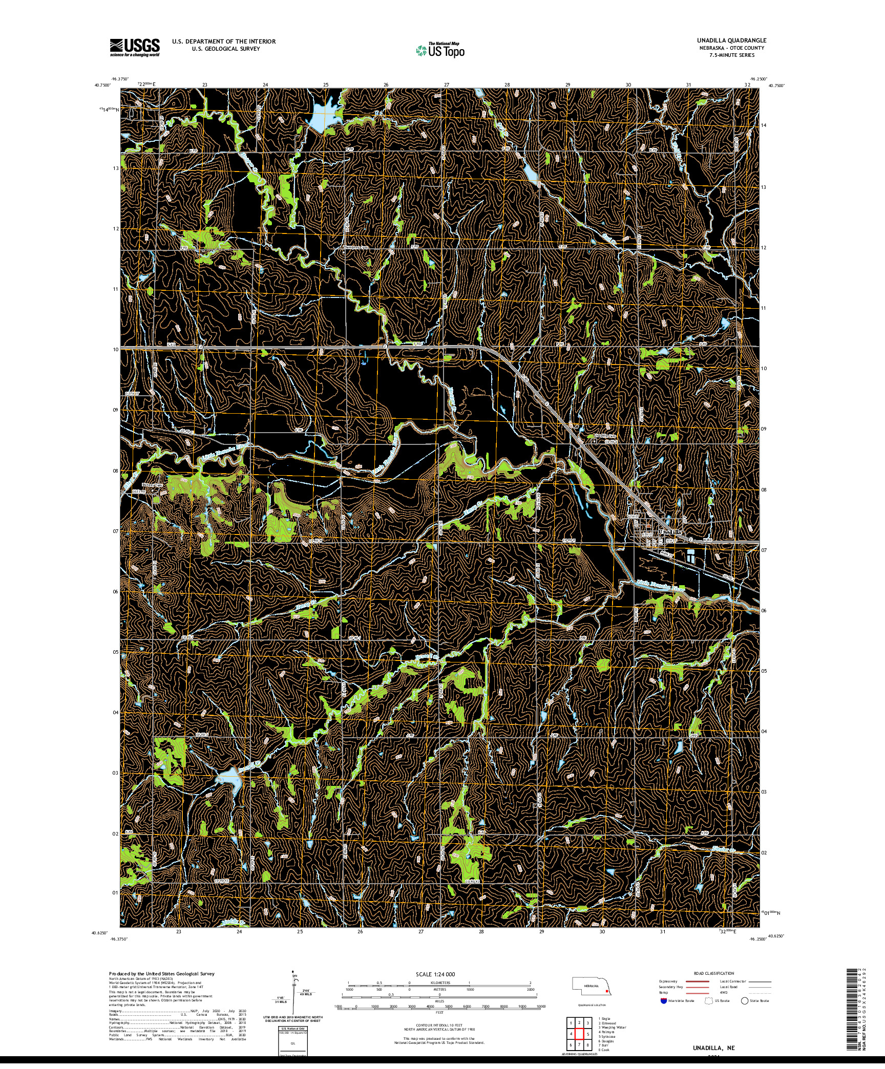 USGS US TOPO 7.5-MINUTE MAP FOR UNADILLA, NE 2021