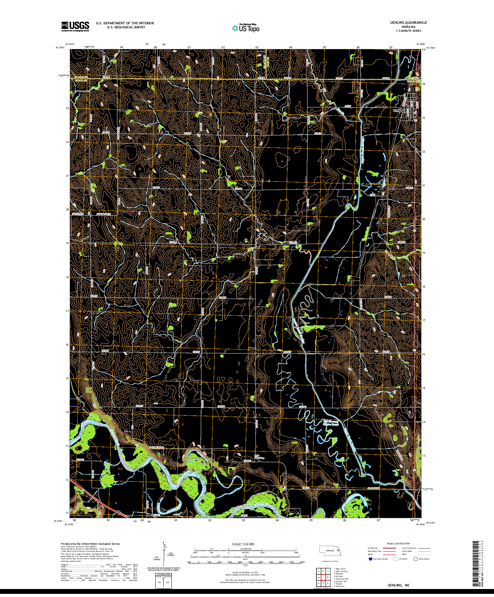 USGS US TOPO 7.5-MINUTE MAP FOR UEHLING, NE 2021