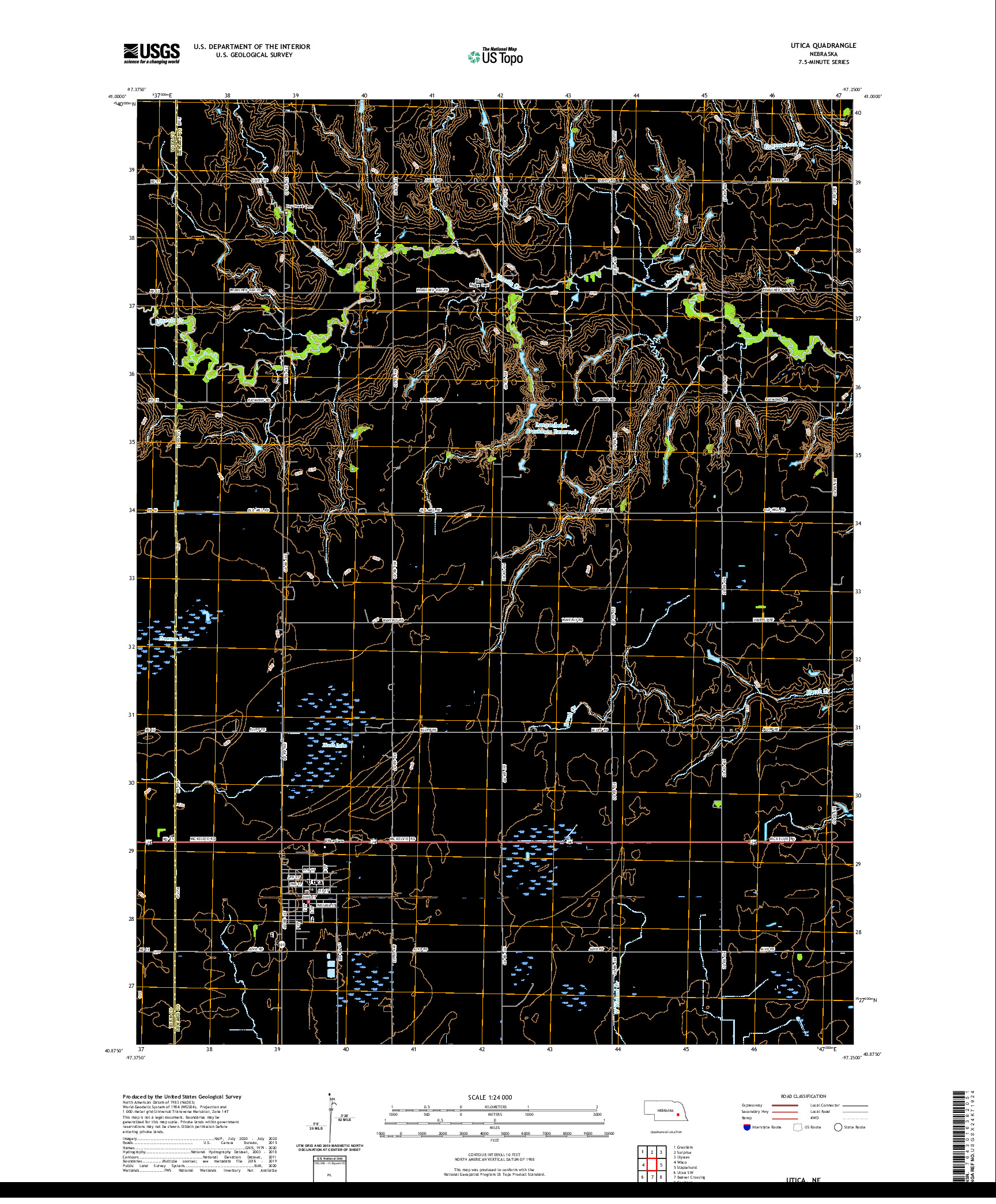 USGS US TOPO 7.5-MINUTE MAP FOR UTICA, NE 2021