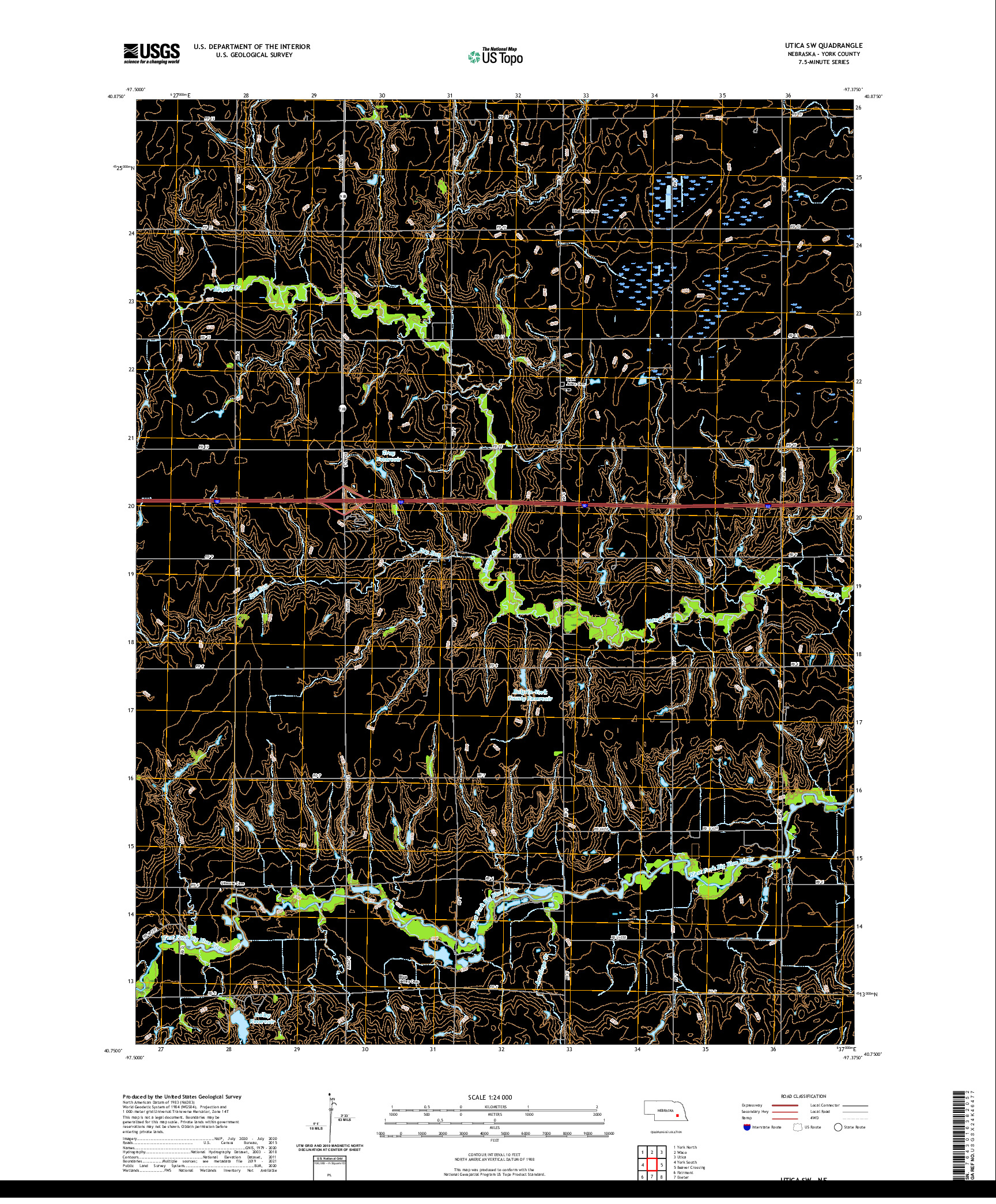 USGS US TOPO 7.5-MINUTE MAP FOR UTICA SW, NE 2021