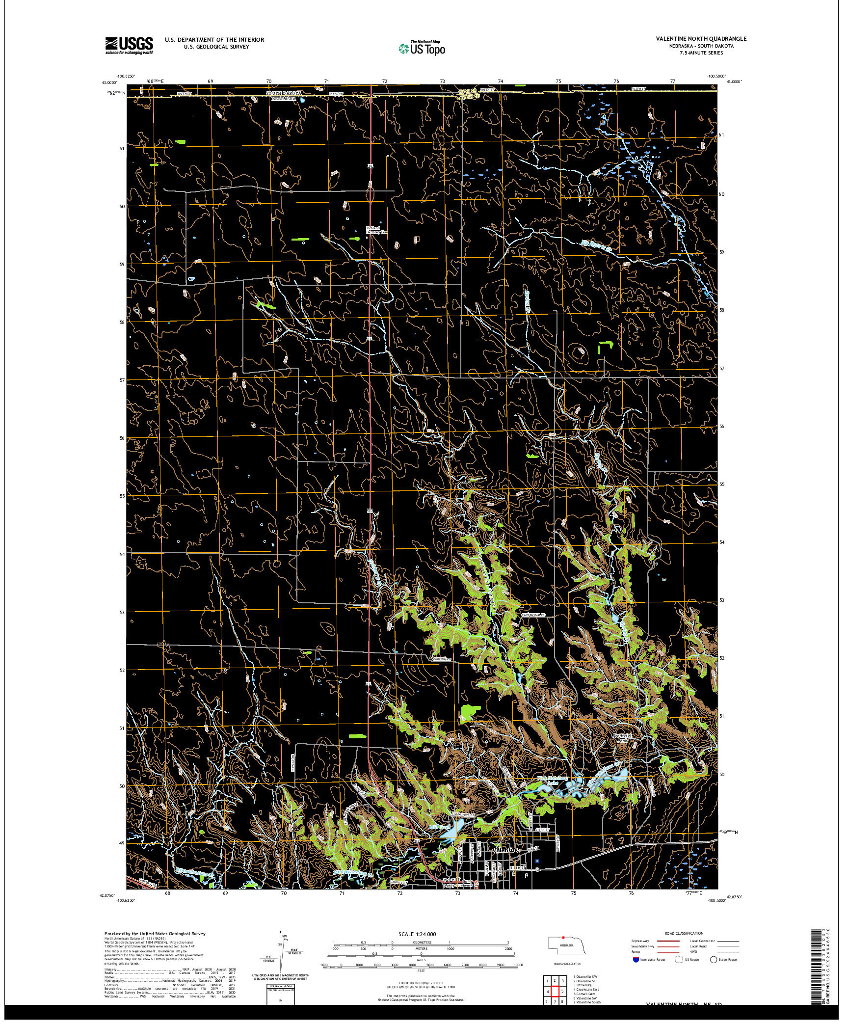 USGS US TOPO 7.5-MINUTE MAP FOR VALENTINE NORTH, NE,SD 2021