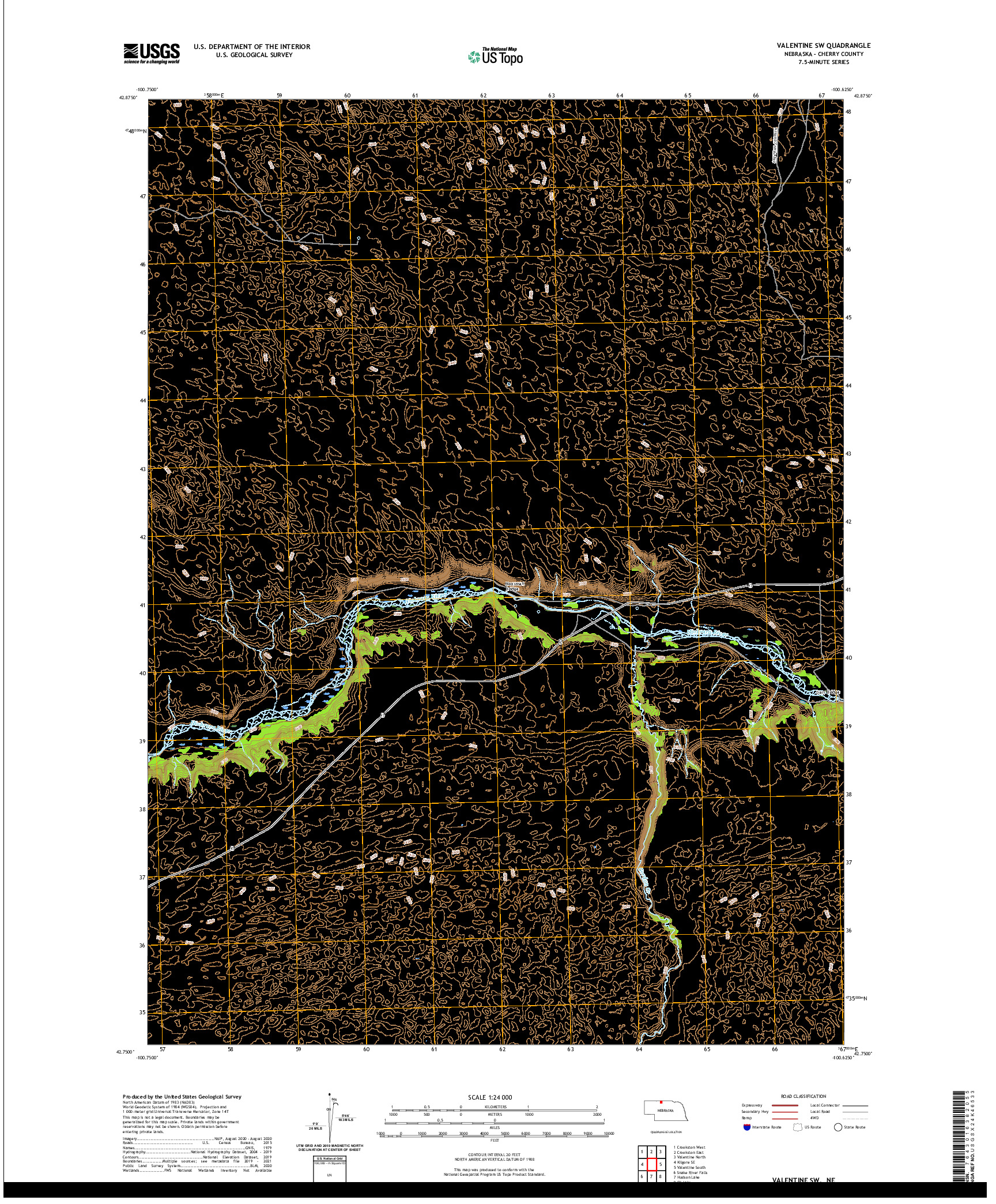 USGS US TOPO 7.5-MINUTE MAP FOR VALENTINE SW, NE 2021