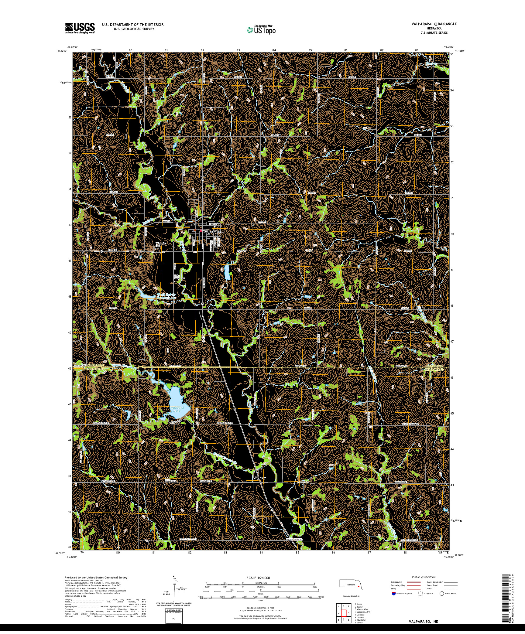 USGS US TOPO 7.5-MINUTE MAP FOR VALPARAISO, NE 2021