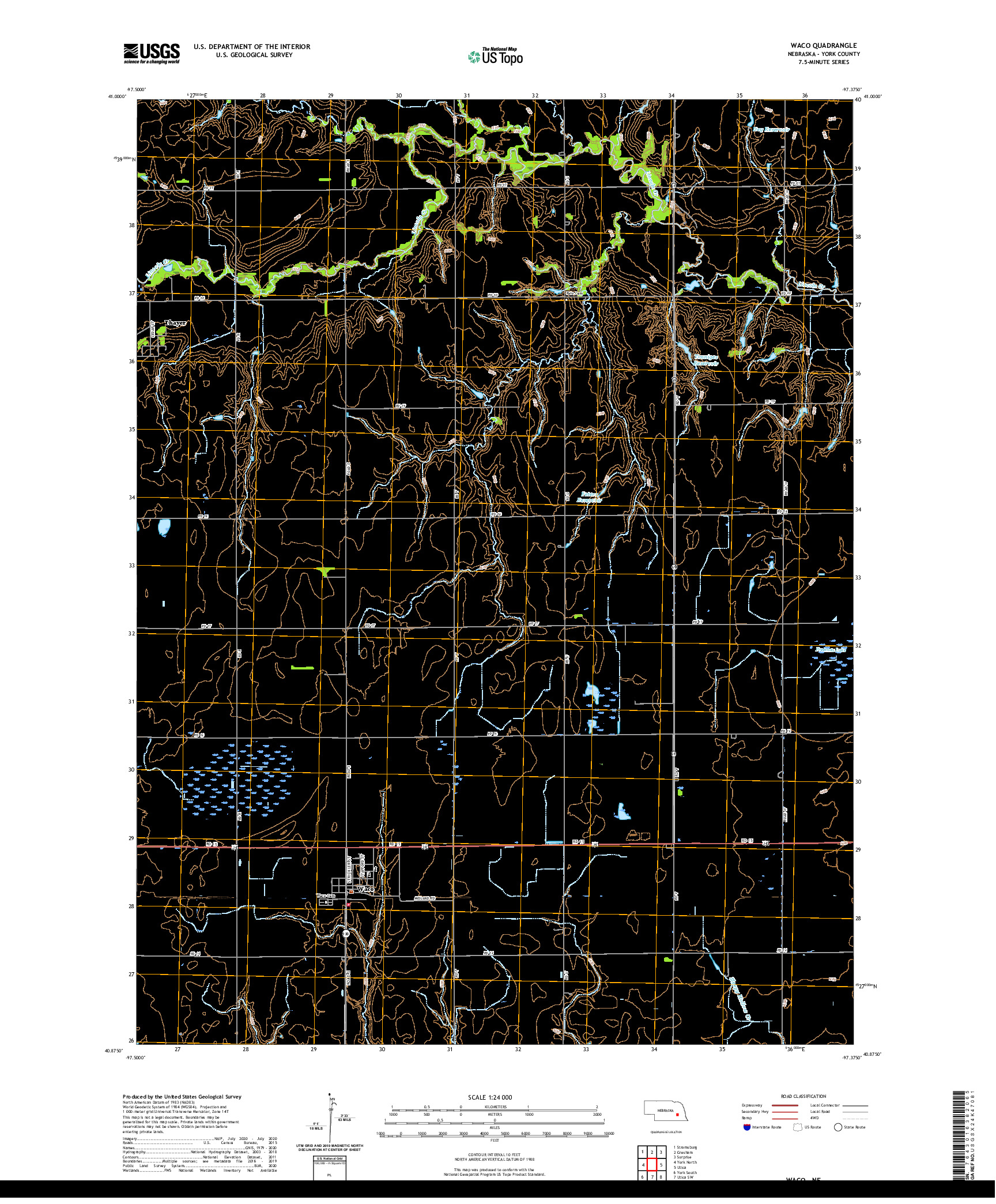 USGS US TOPO 7.5-MINUTE MAP FOR WACO, NE 2021