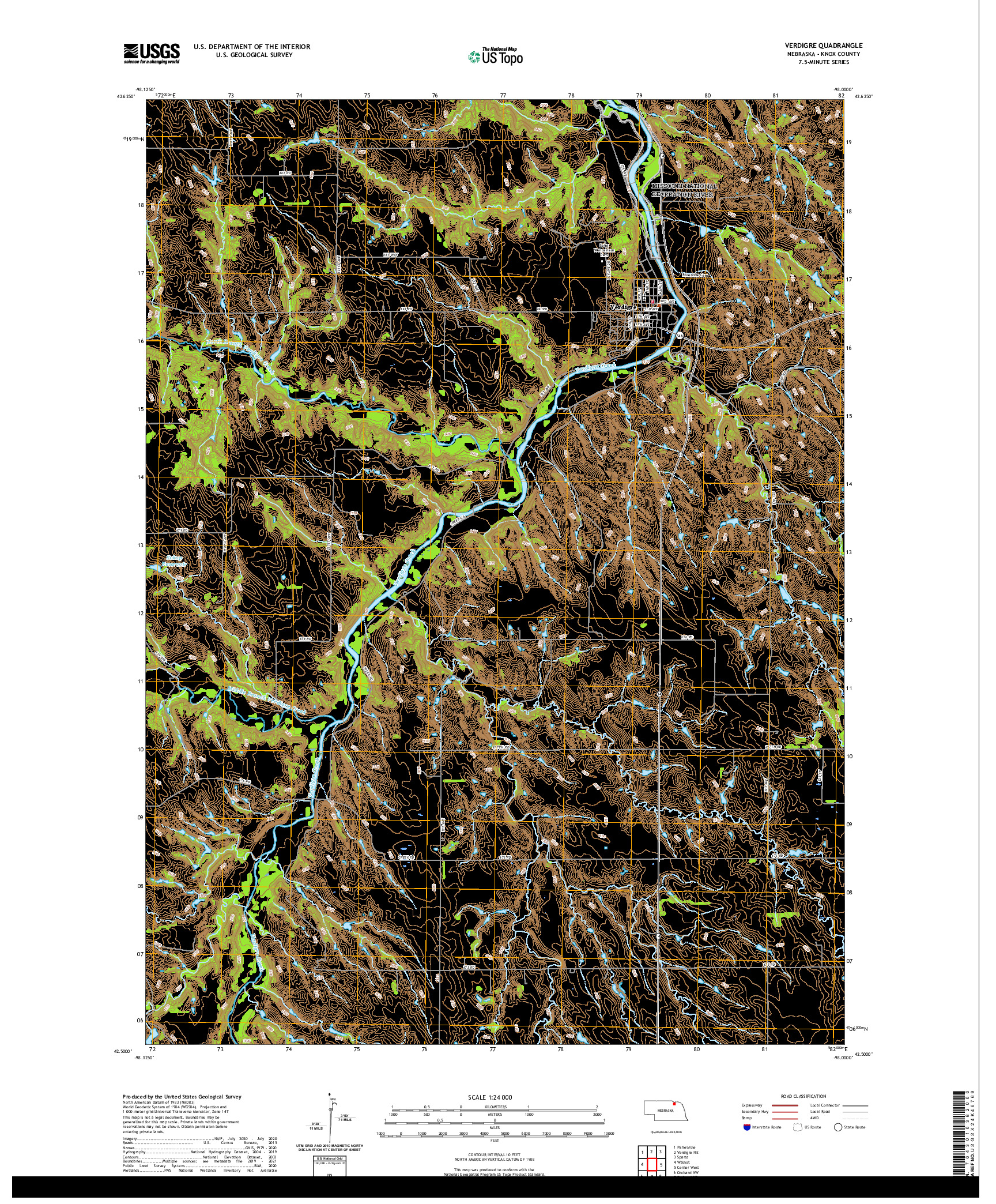 USGS US TOPO 7.5-MINUTE MAP FOR VERDIGRE, NE 2021