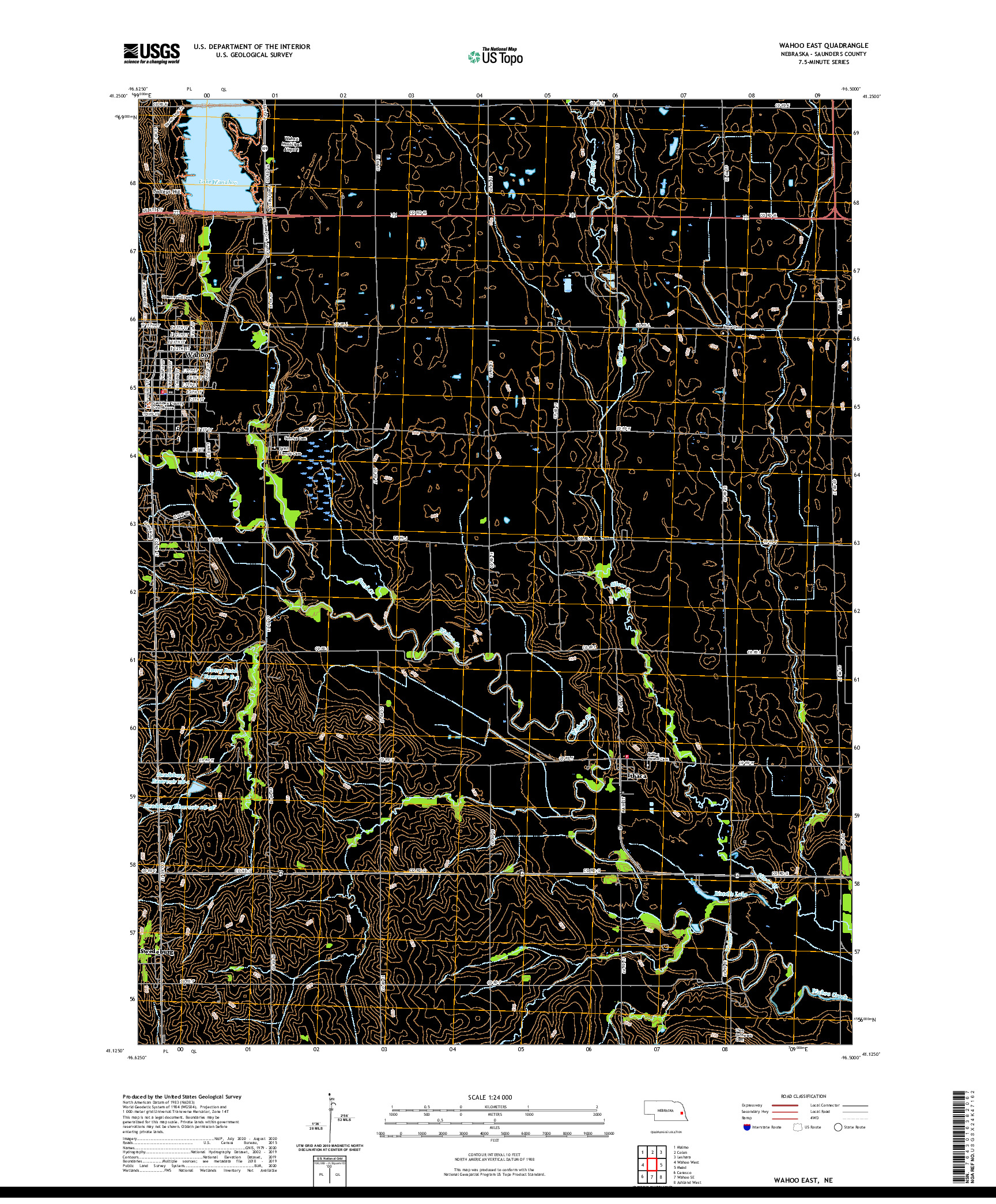 USGS US TOPO 7.5-MINUTE MAP FOR WAHOO EAST, NE 2021