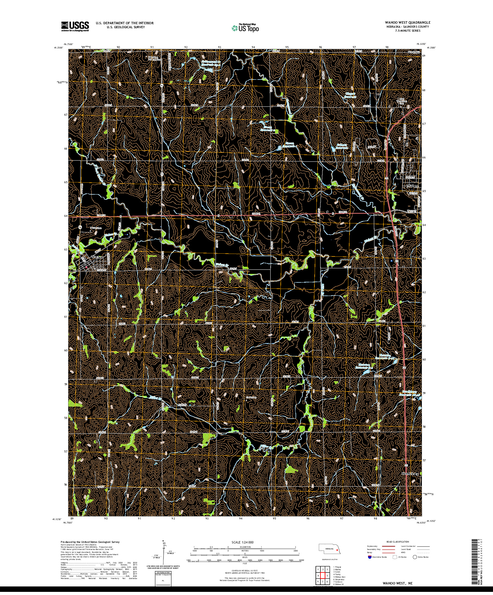 USGS US TOPO 7.5-MINUTE MAP FOR WAHOO WEST, NE 2021