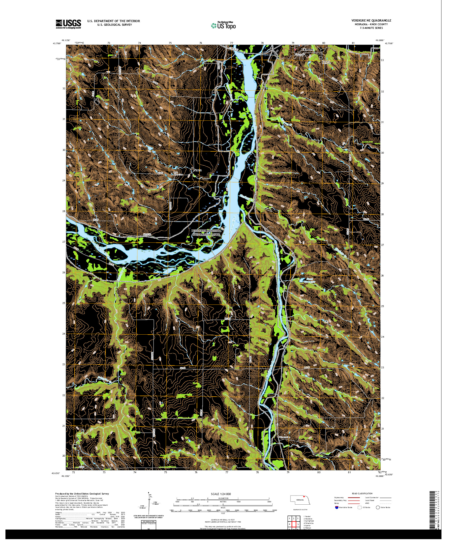 USGS US TOPO 7.5-MINUTE MAP FOR VERDIGRE NE, NE 2021