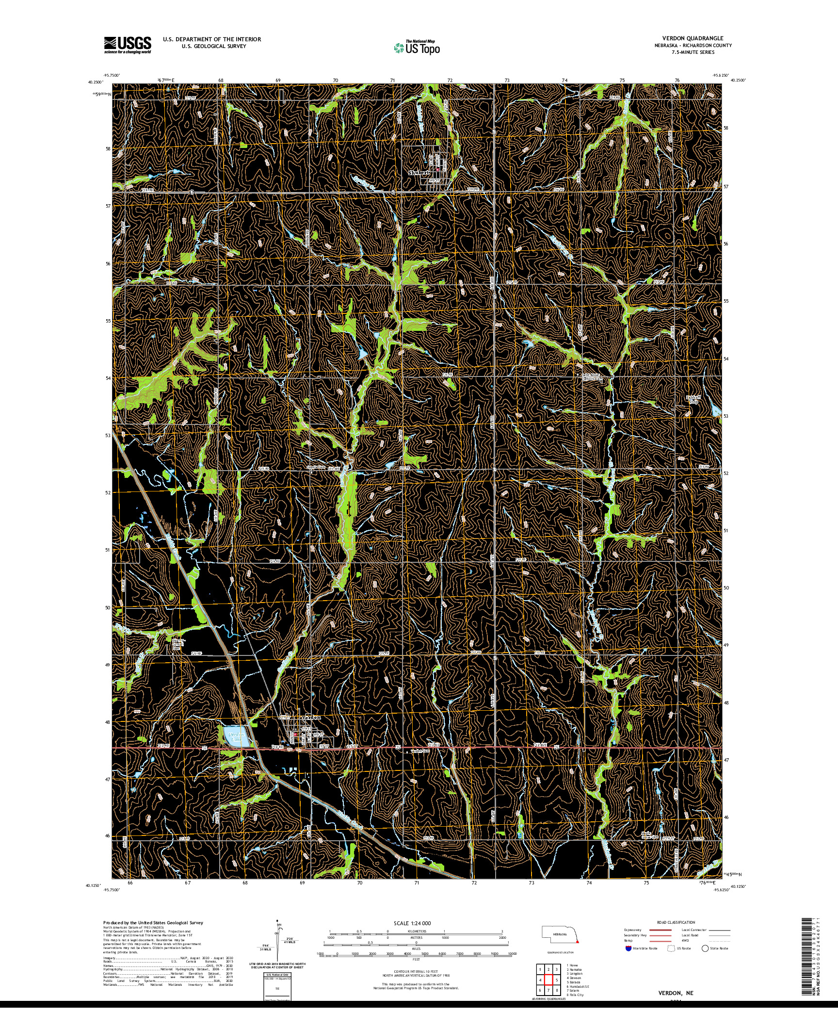 USGS US TOPO 7.5-MINUTE MAP FOR VERDON, NE 2021