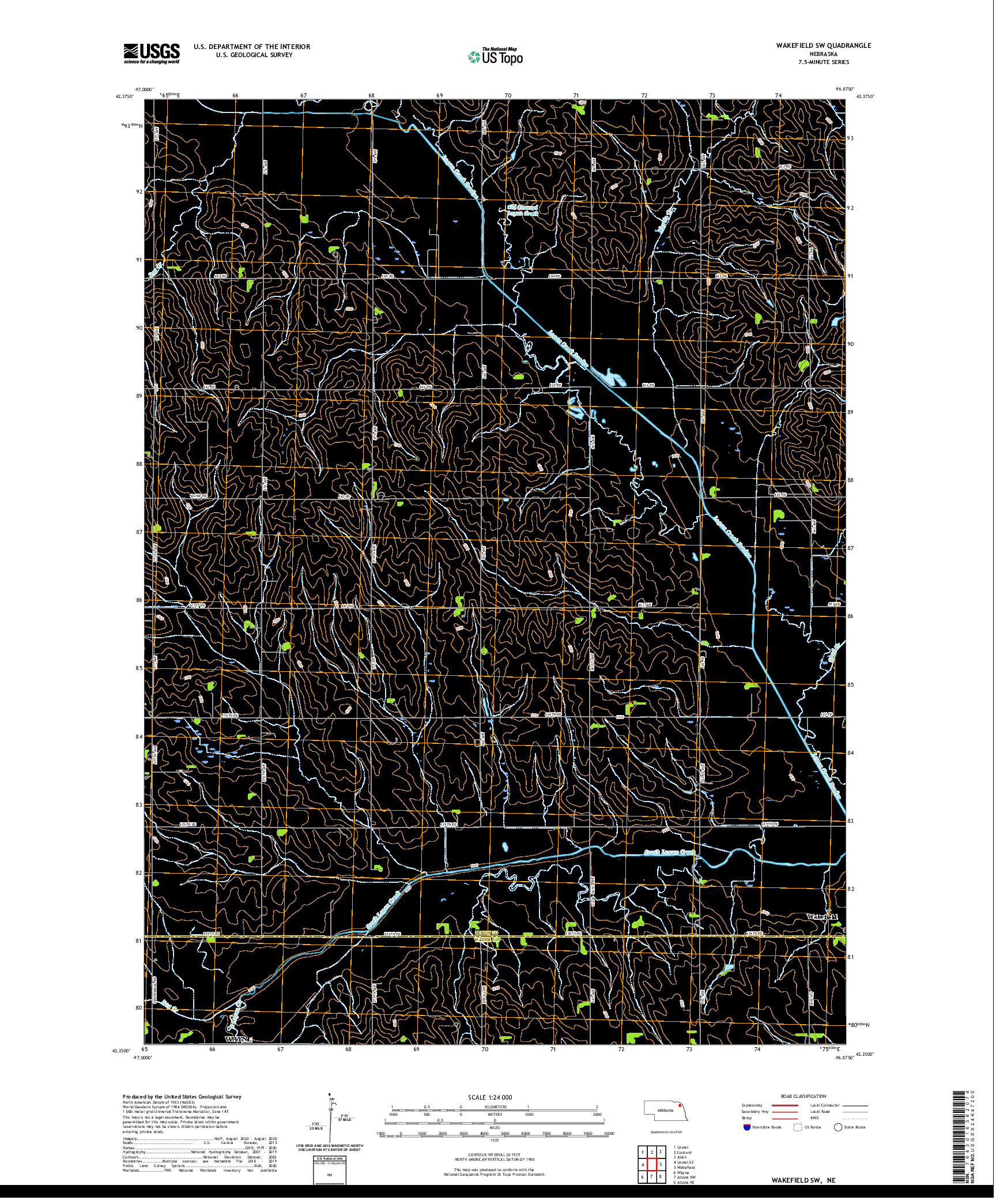 USGS US TOPO 7.5-MINUTE MAP FOR WAKEFIELD SW, NE 2021