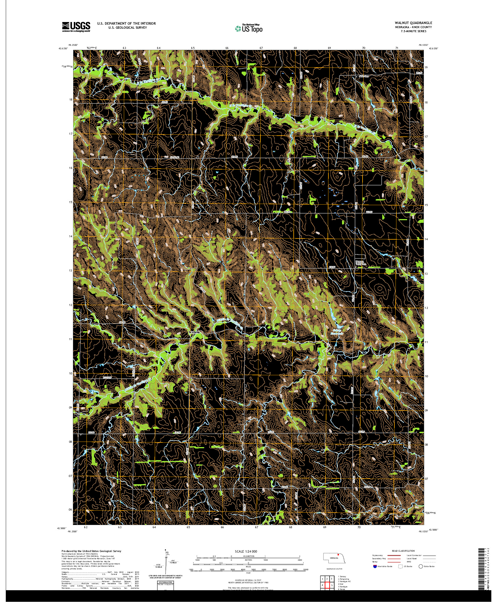 USGS US TOPO 7.5-MINUTE MAP FOR WALNUT, NE 2021