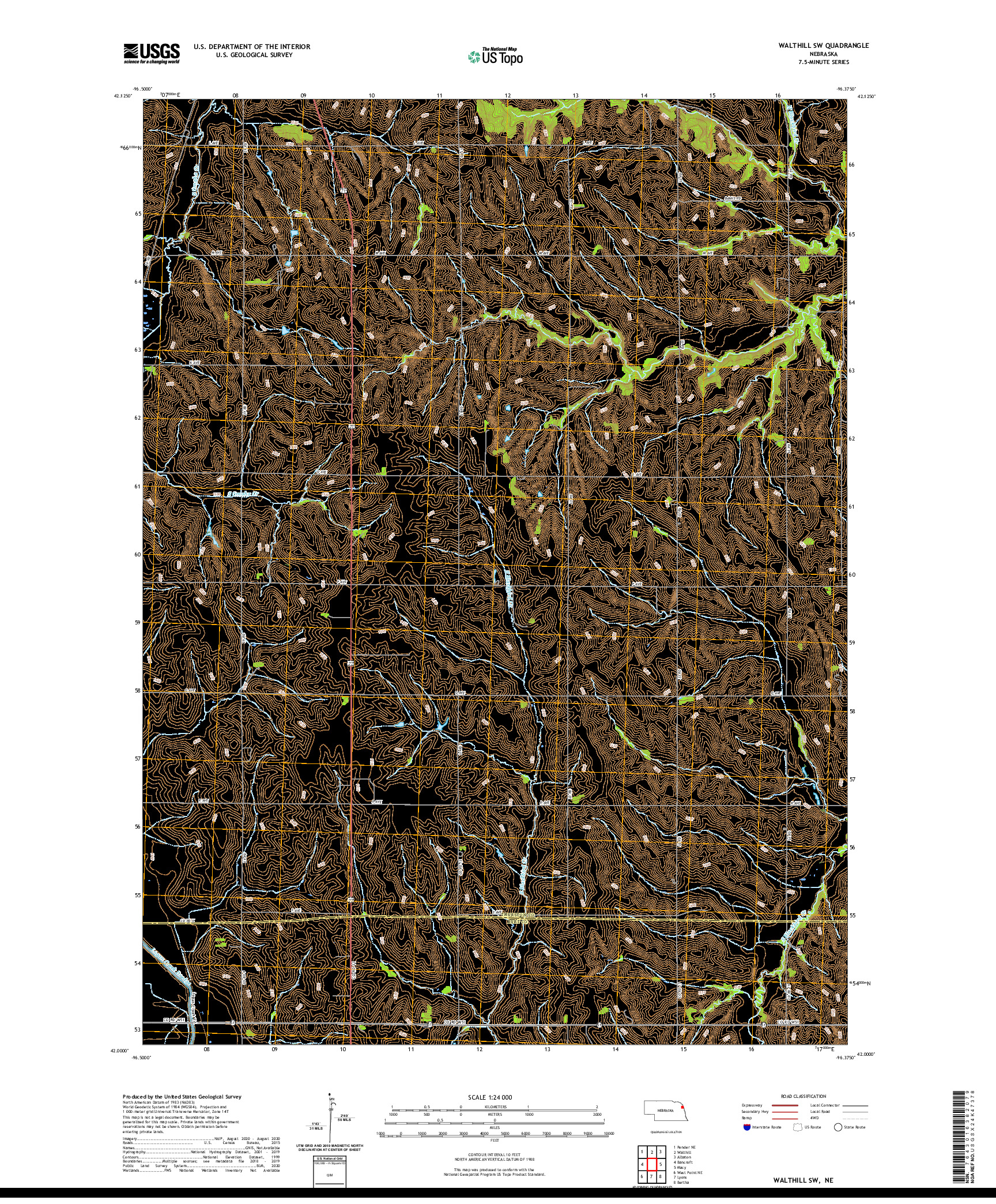 USGS US TOPO 7.5-MINUTE MAP FOR WALTHILL SW, NE 2021