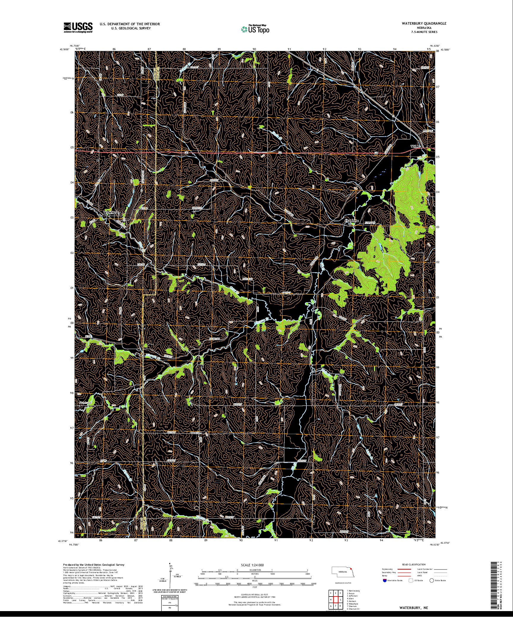 USGS US TOPO 7.5-MINUTE MAP FOR WATERBURY, NE 2021