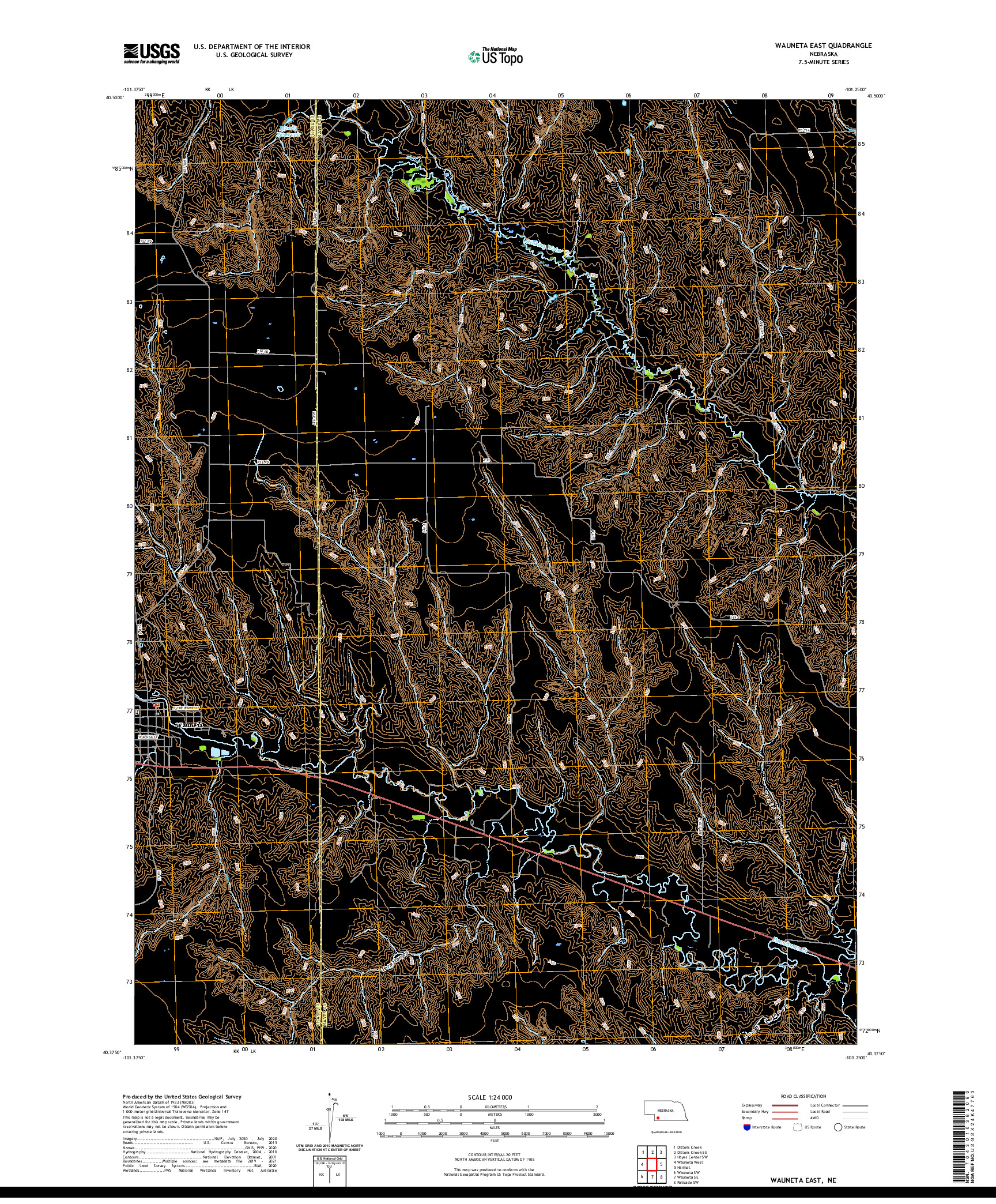 USGS US TOPO 7.5-MINUTE MAP FOR WAUNETA EAST, NE 2021