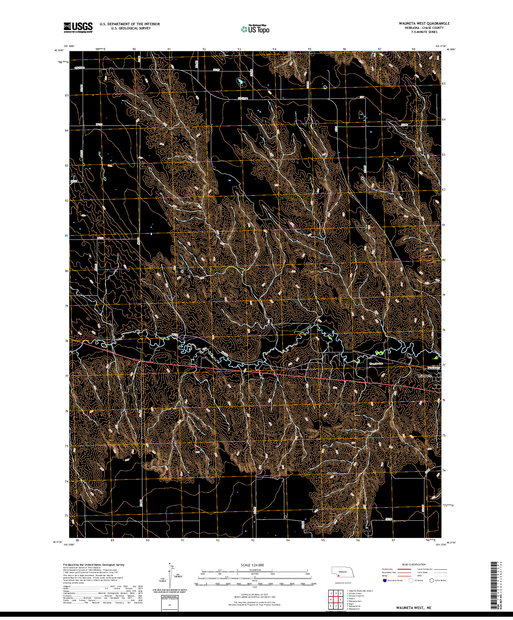USGS US TOPO 7.5-MINUTE MAP FOR WAUNETA WEST, NE 2021