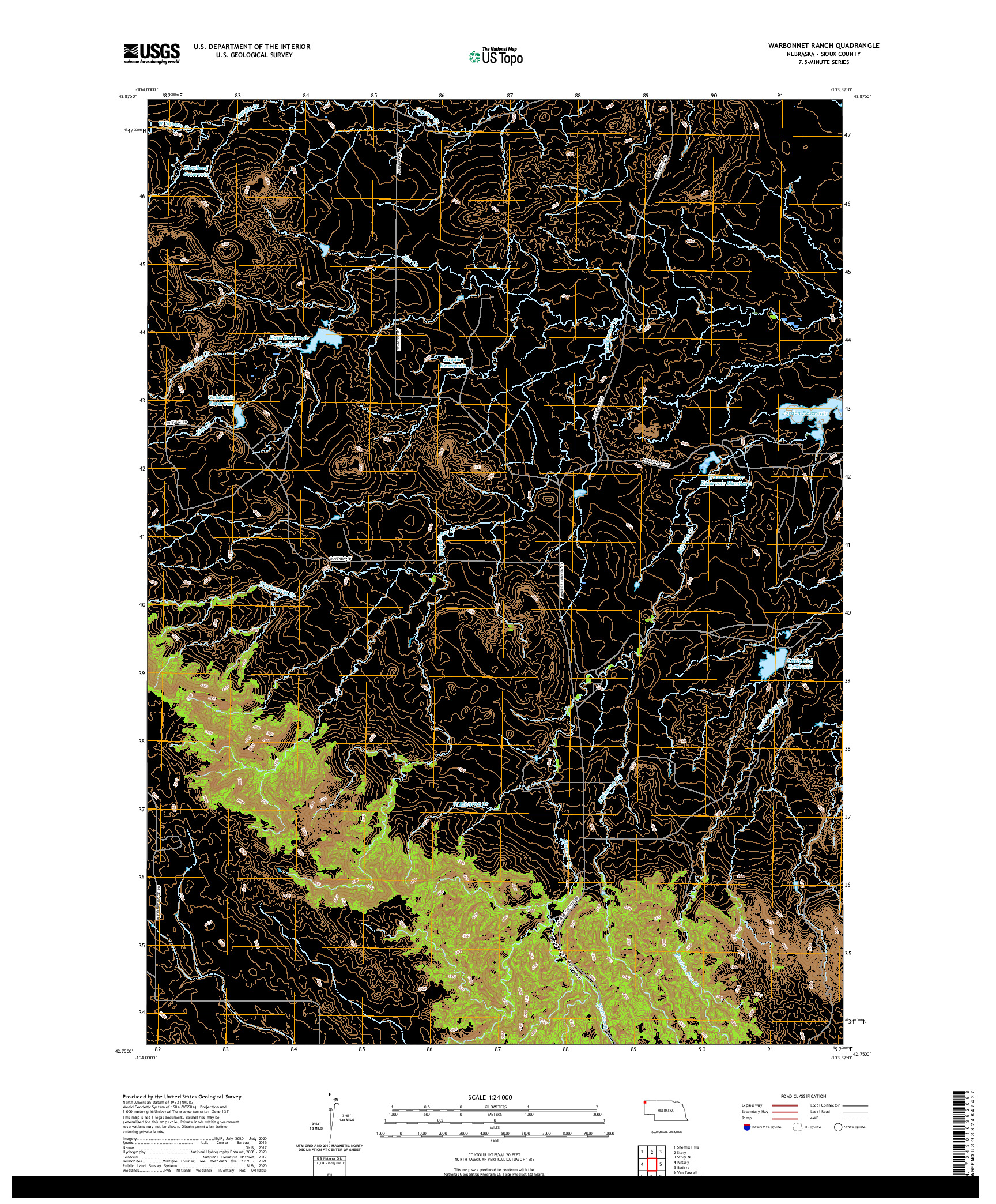 USGS US TOPO 7.5-MINUTE MAP FOR WARBONNET RANCH, NE 2021