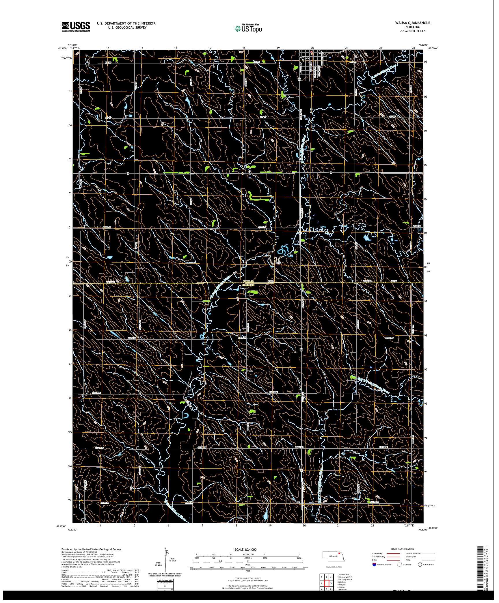 USGS US TOPO 7.5-MINUTE MAP FOR WAUSA, NE 2021