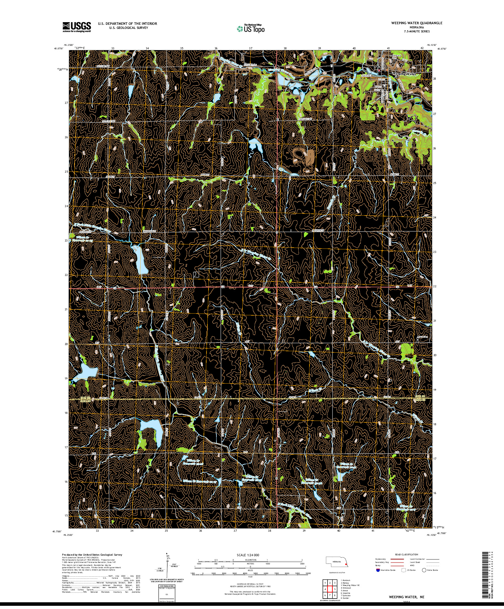 USGS US TOPO 7.5-MINUTE MAP FOR WEEPING WATER, NE 2021