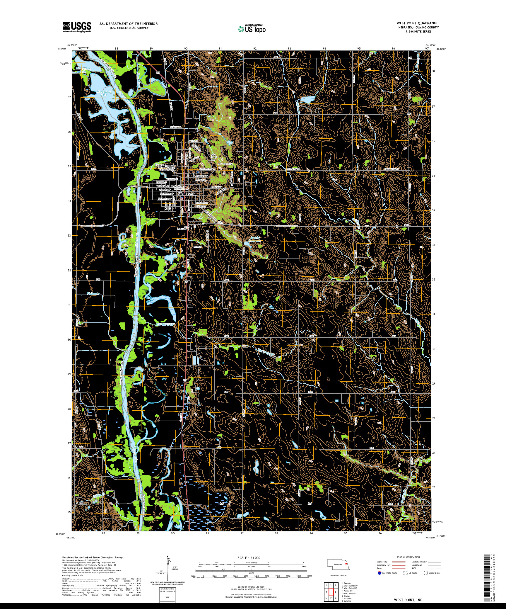 USGS US TOPO 7.5-MINUTE MAP FOR WEST POINT, NE 2021