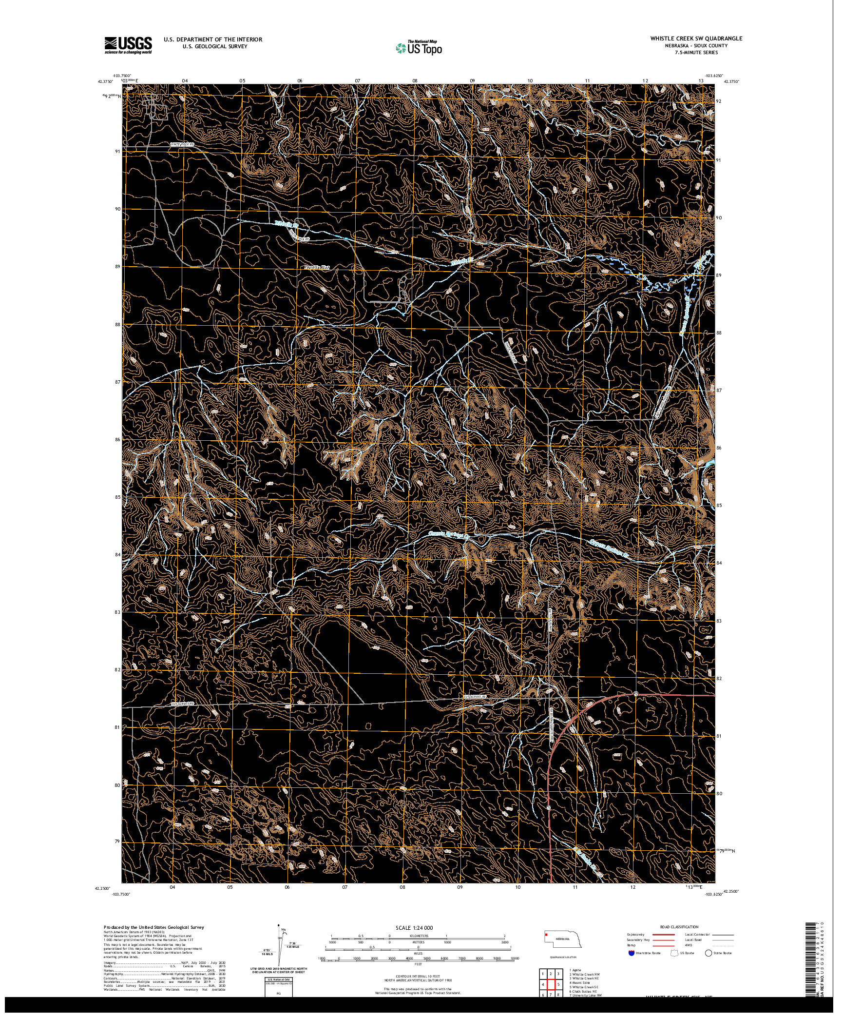 USGS US TOPO 7.5-MINUTE MAP FOR WHISTLE CREEK SW, NE 2021