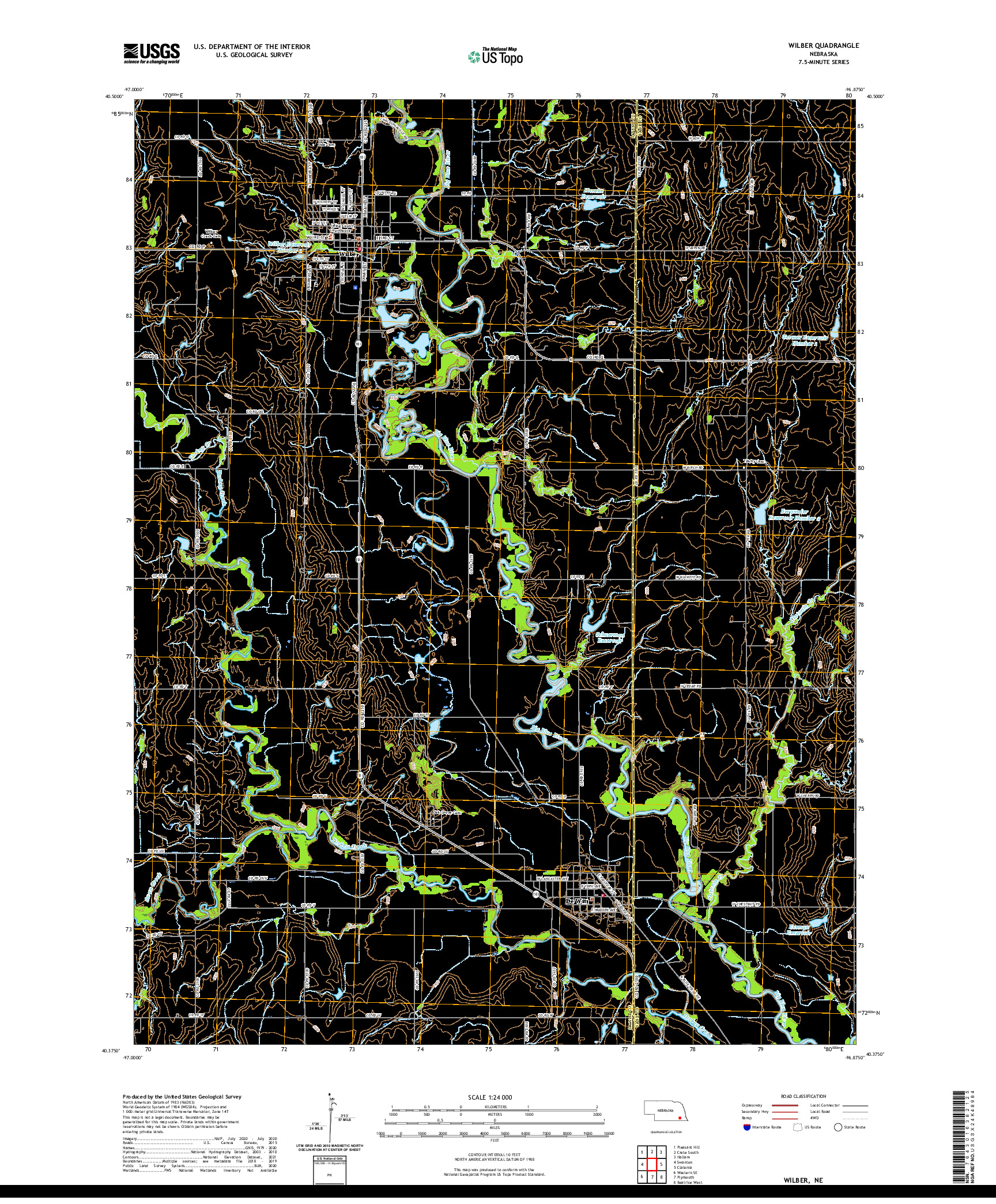 USGS US TOPO 7.5-MINUTE MAP FOR WILBER, NE 2021